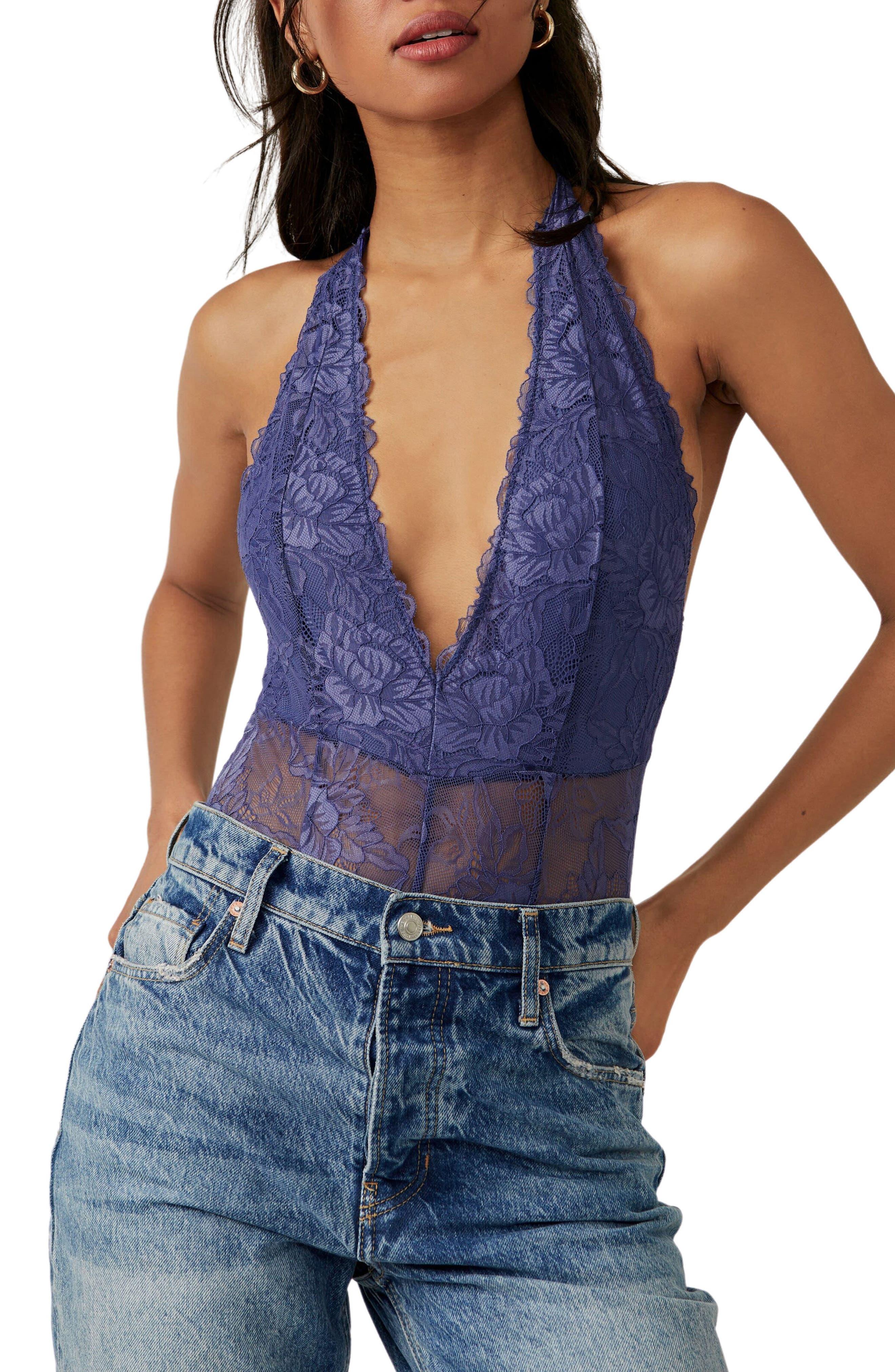 Free People Everyday Lace Bodysuit in Blue | Lyst