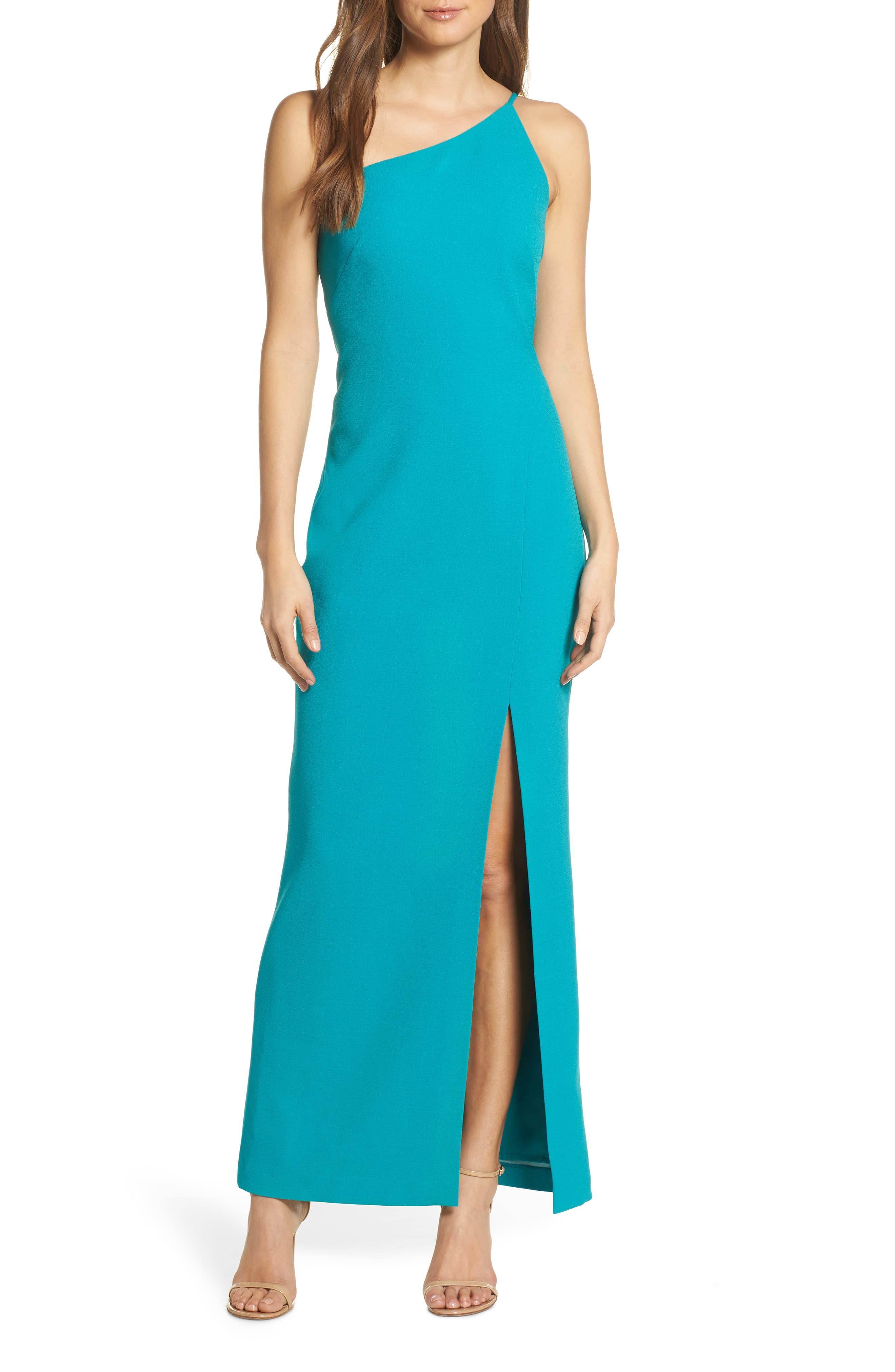 vince camuto one shoulder gown