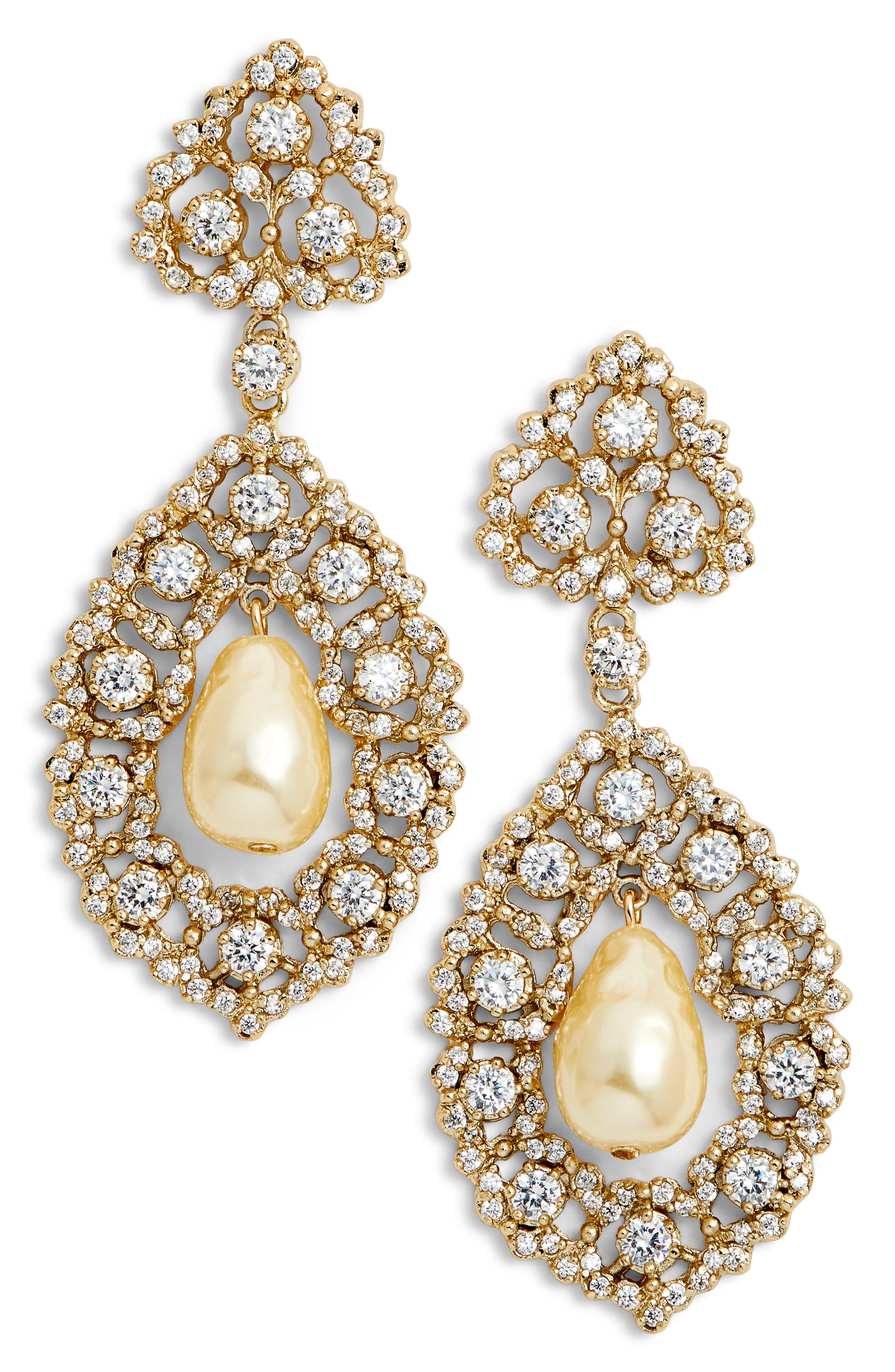 Lyst Nina Rococo Double Drop Imitation Pearl Earrings In Metallic Nina Women S Metallic Rococo Double Drop Imitation Pearl Earrings