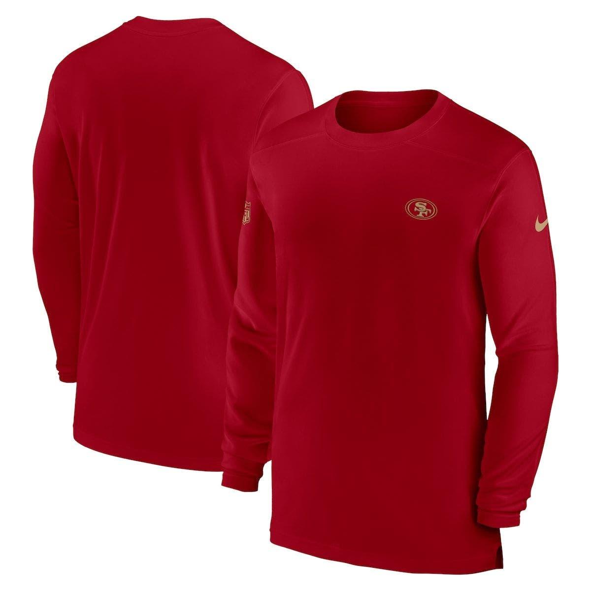 Women's Nike Scarlet San Francisco 49ers Sideline Performance Long Sleeve Hoodie T-Shirt