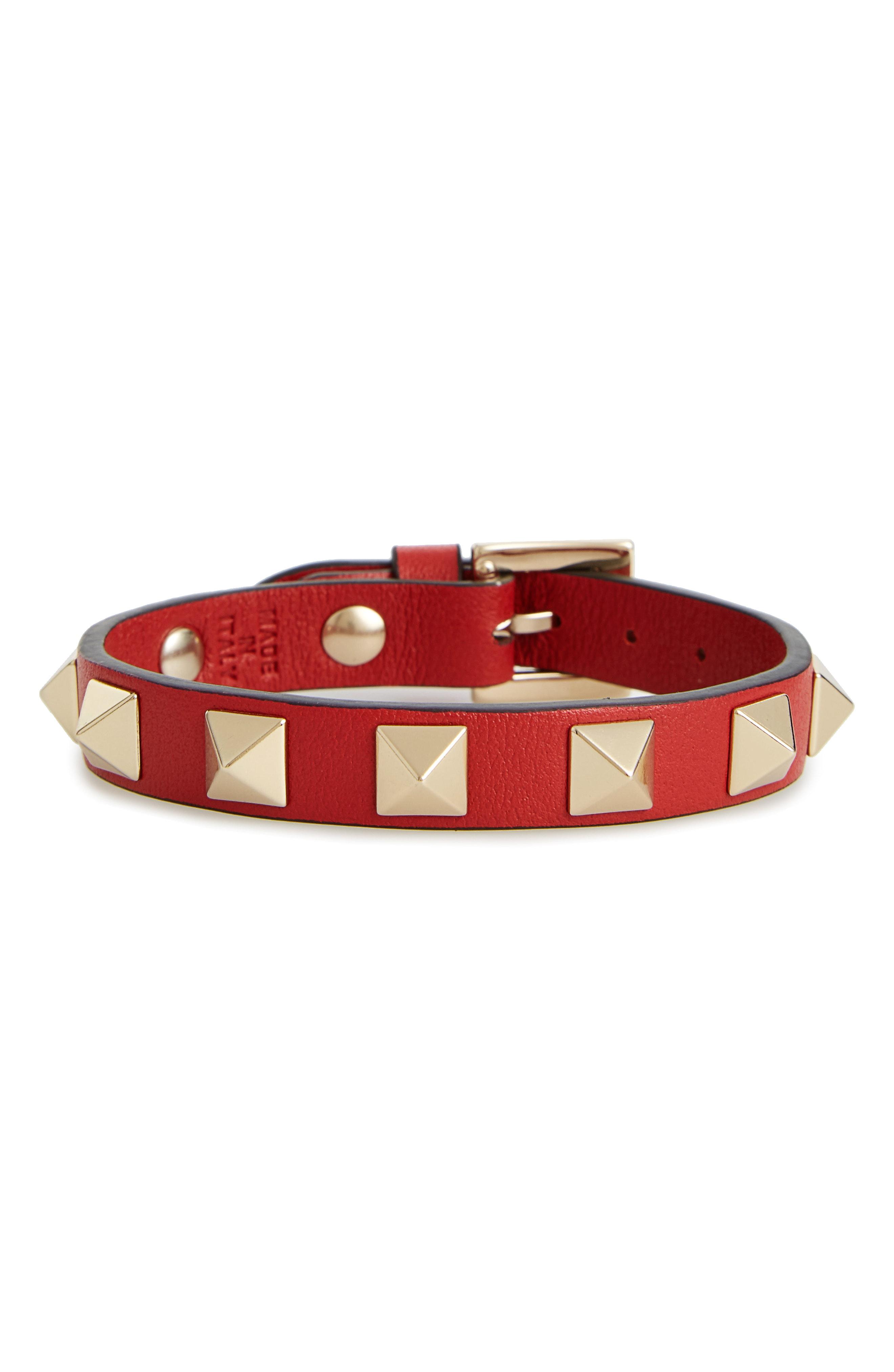 Lyst Valentino Garavani Rockstud Small Leather Bracelet in Red