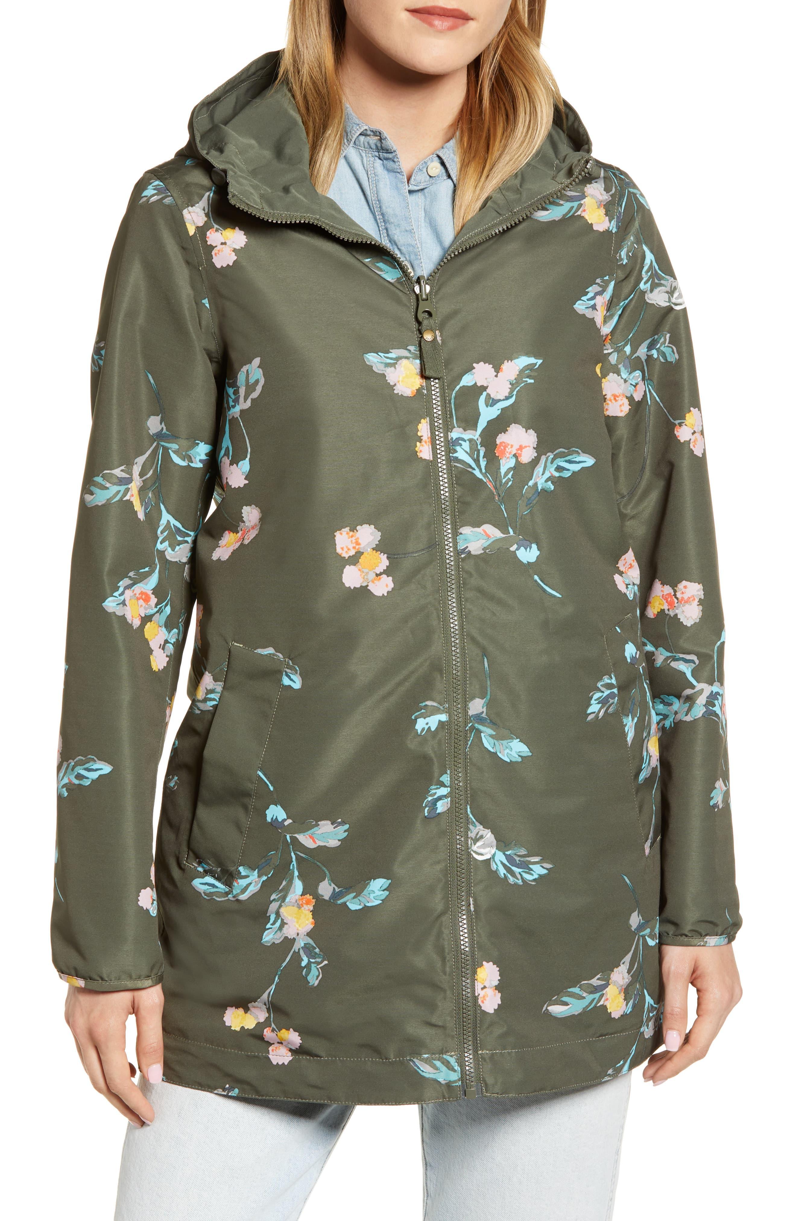 khaki floral raincoat