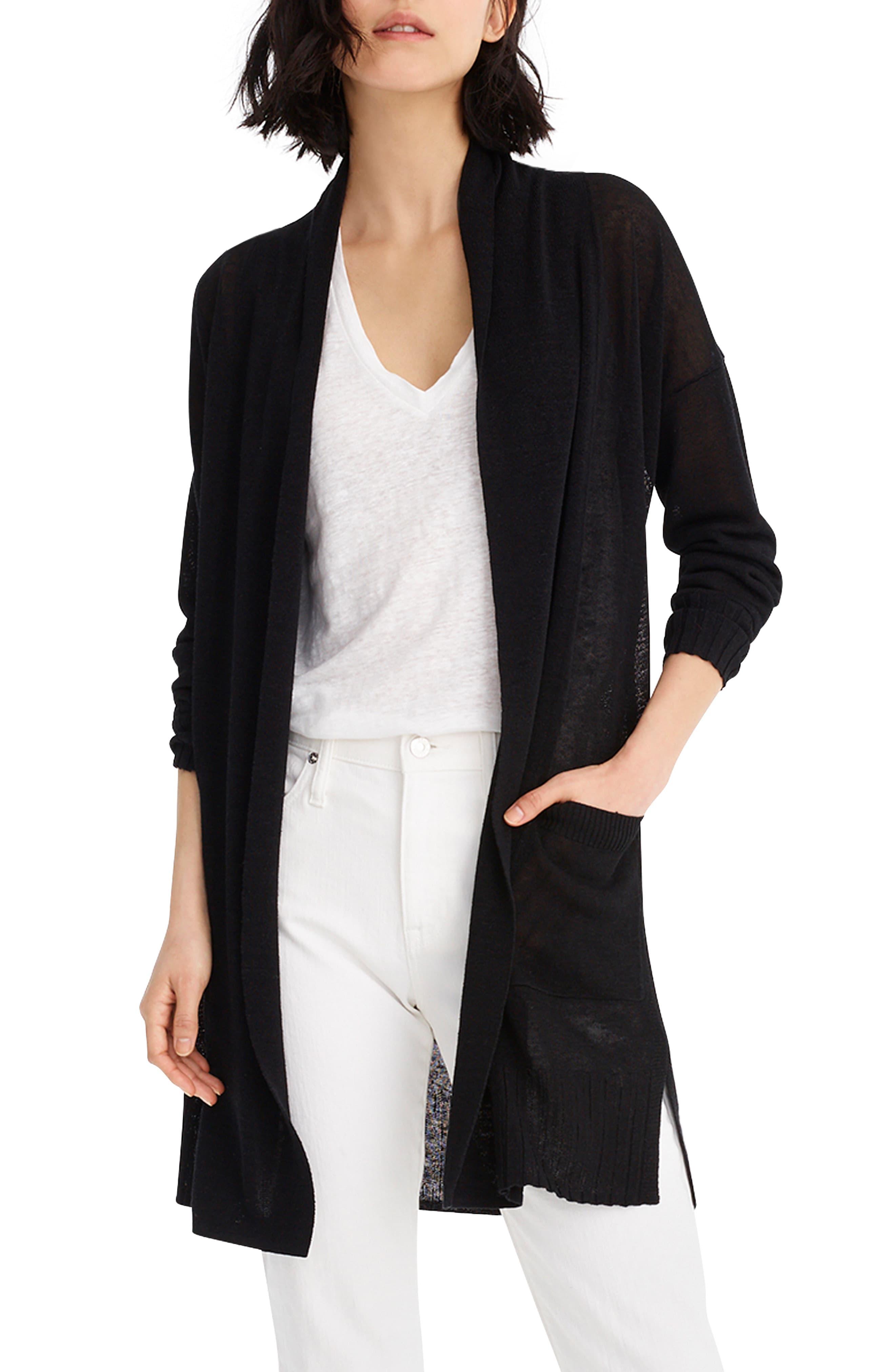 J.Crew Open Linen Blend Cardigan Sweater in Black Lyst