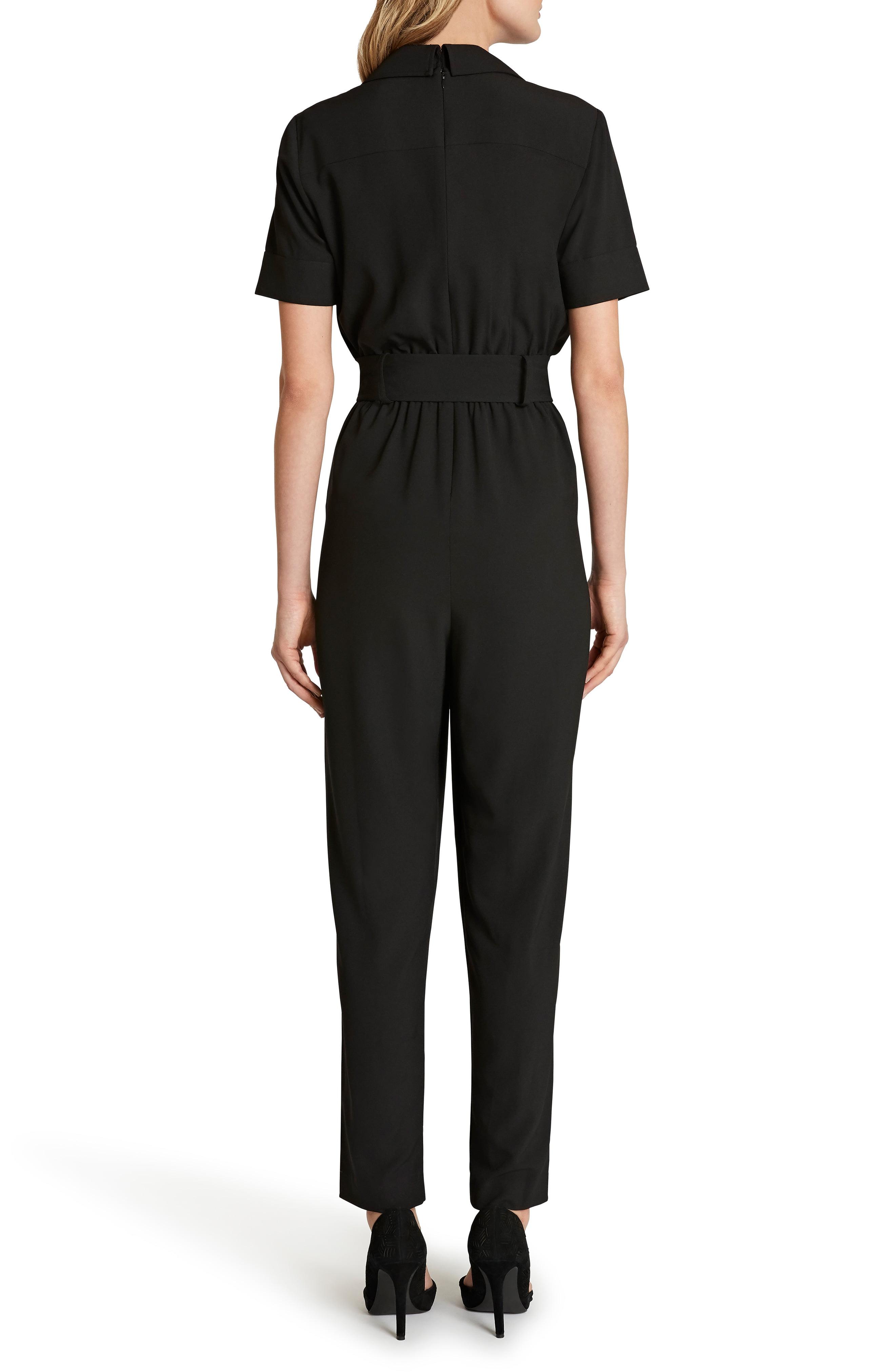 Tahari Notch Collar Belted Jumpsuit in Black Lyst