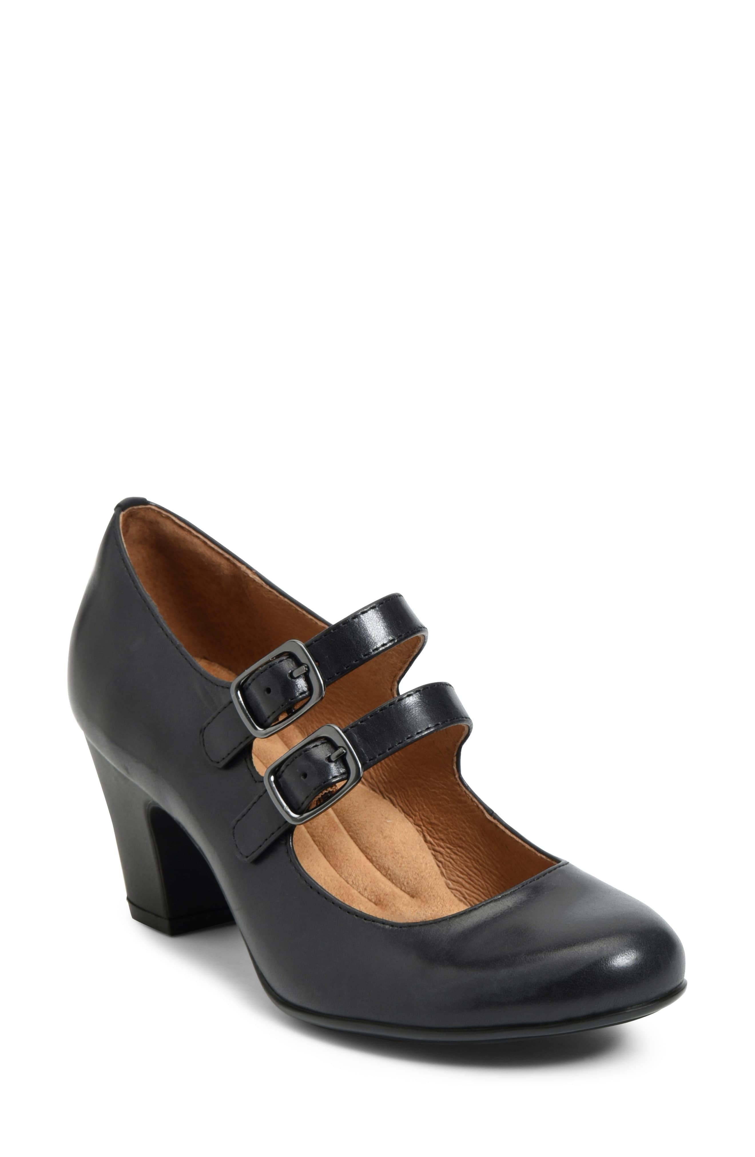 Söfft Maliyah Leather Mary Jane Block Heel Pumps in Black Leather ...