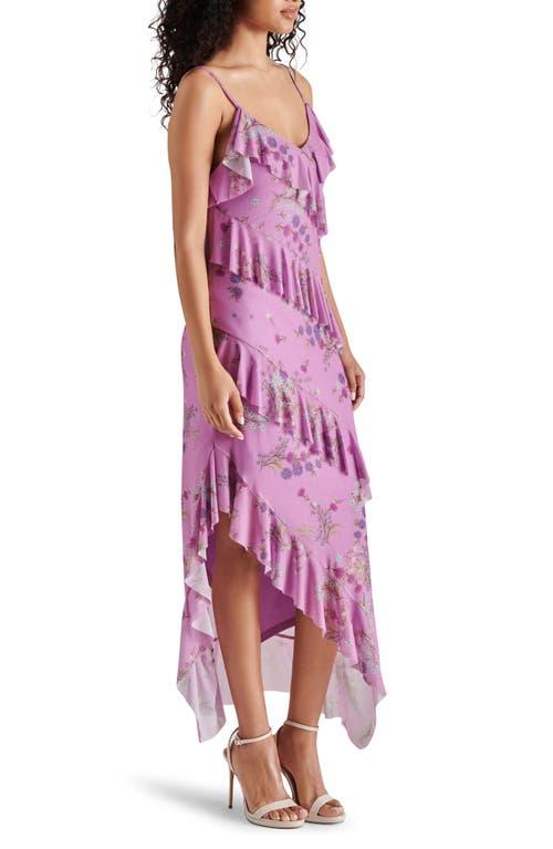 Steve Madden Aida Floral Print Ruffle Sleeveless Asymmetric Midi Dress in Purple Lyst