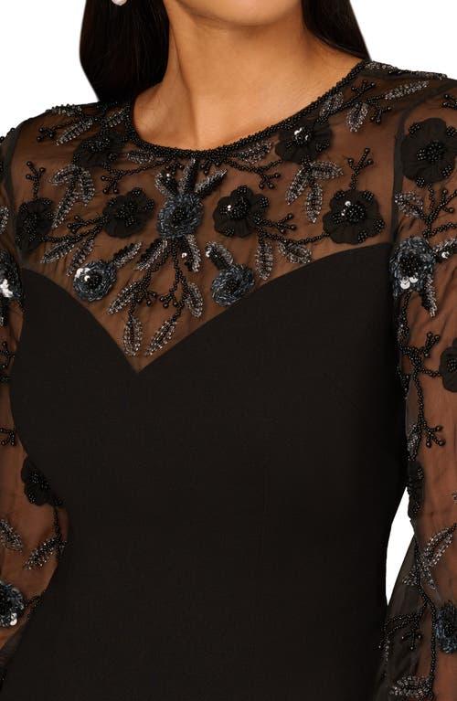 Aidan Mattox by Adrianna Papell Sequin Floral Long Sleeve Cocktail Dress in  Black | Lyst