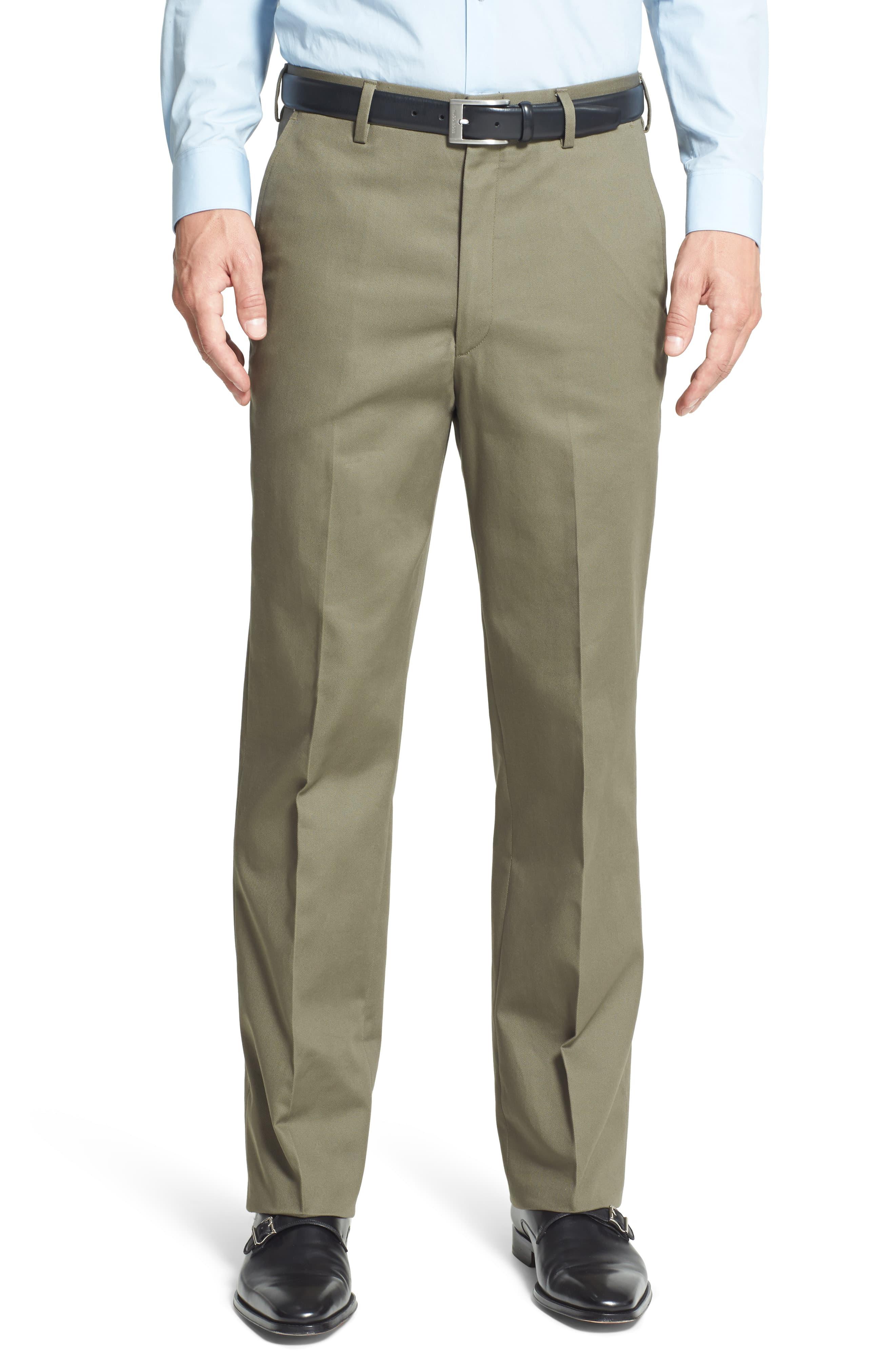 Berle Flat Front Classic Fit Wrinkle Resistant Cotton Dress Pants in