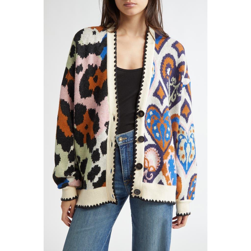 FARM Rio Wool-Blend Ikat Hearts Cardigan in Black Lyst
