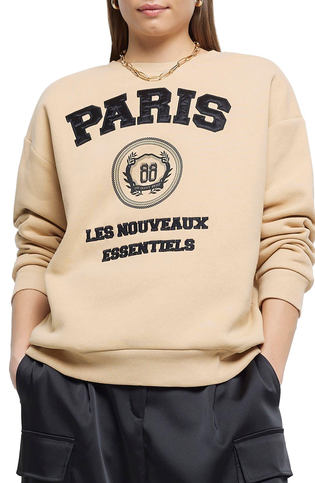 River Island Paris Crest Emblem Cotton Sweatshirt in Natural | Lyst
