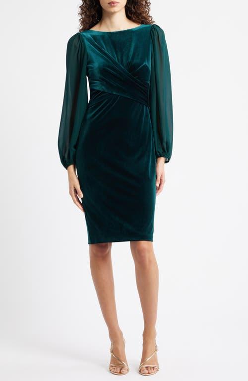 green emerald velvet dress Elegant Long Dark Green Velvet Front Split Long Prom Dresses With Long  Sleeves-Ballbella