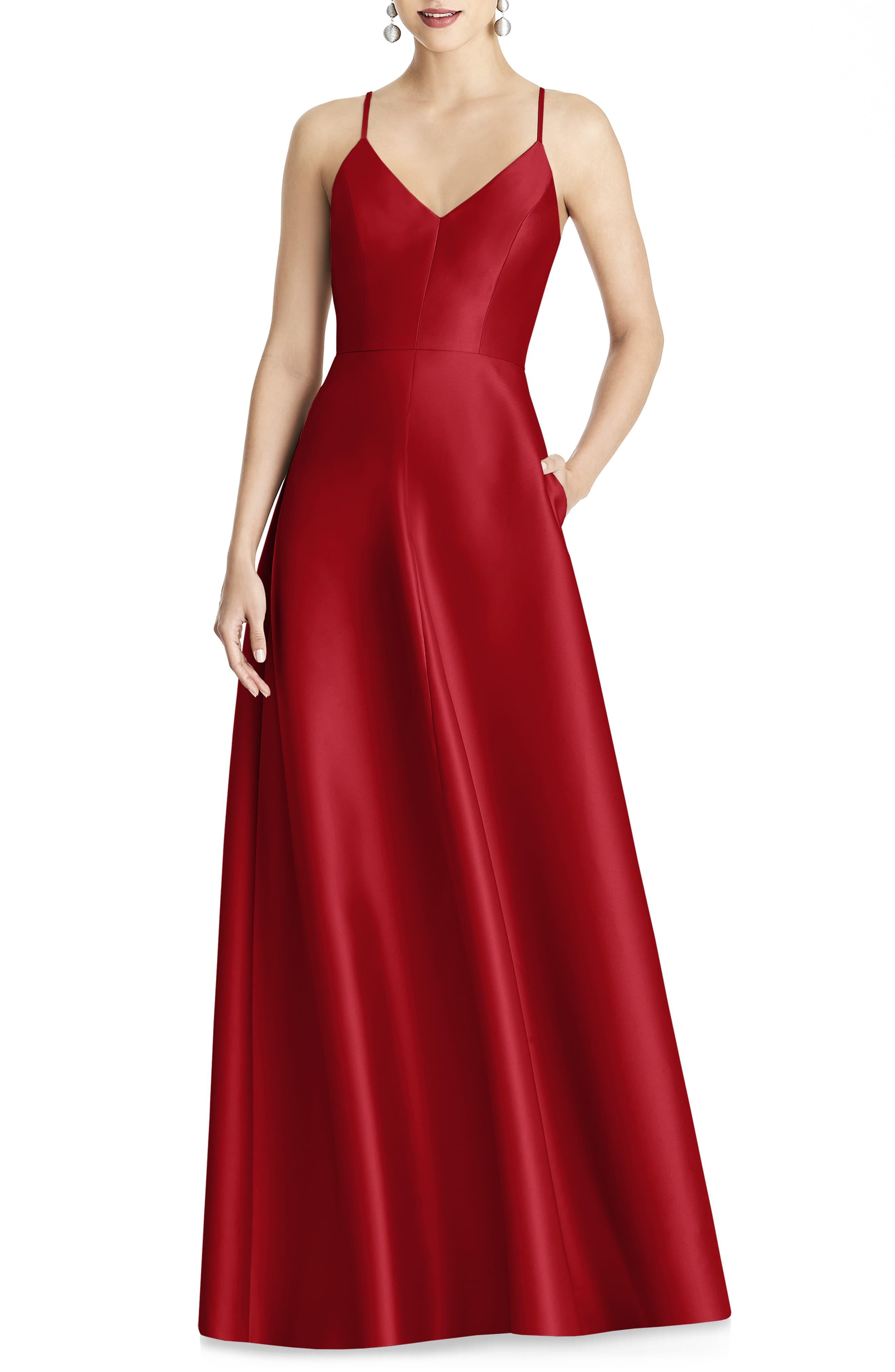 alfred sung satin a line gown