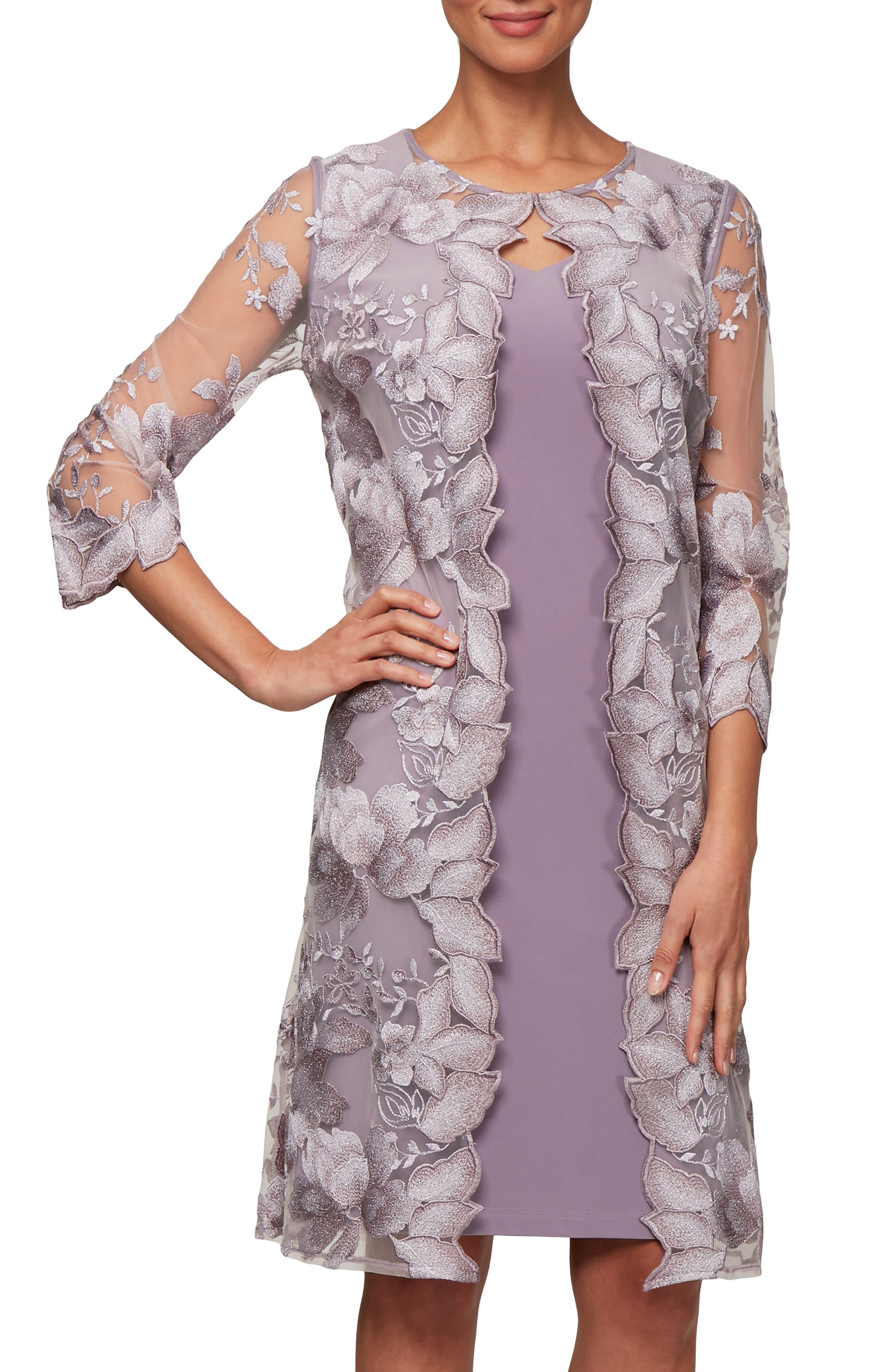 Alex Evenings Lace Embroidered Mock Jacket Cocktail Dress in Purple Lyst