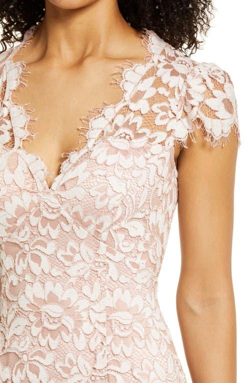 Eliza J Illusion Yoke Lace Trumpet Gown in Natural | Lyst