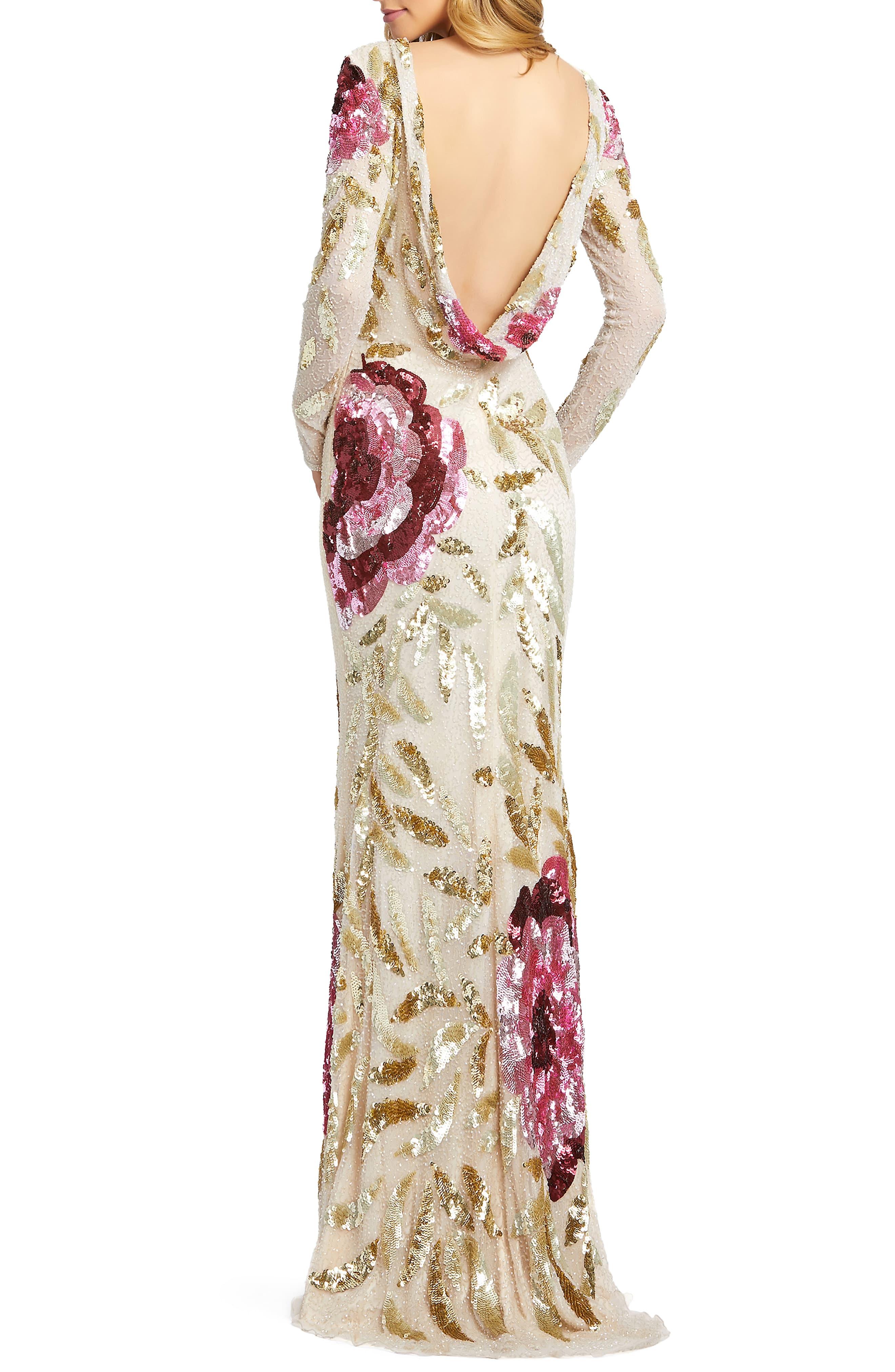 mac duggal sequin slit gown