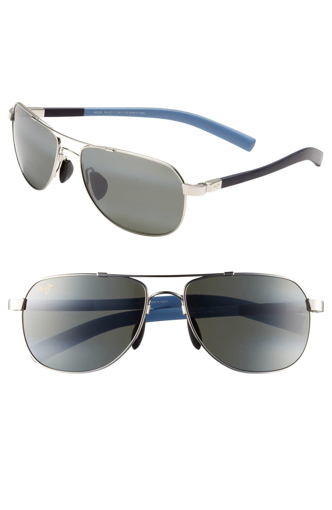 Maui Jim Maui Flex Polarizedplus2 56mm Aviator Sunglasses in Silver/ Blue/ Light Blue (Metallic