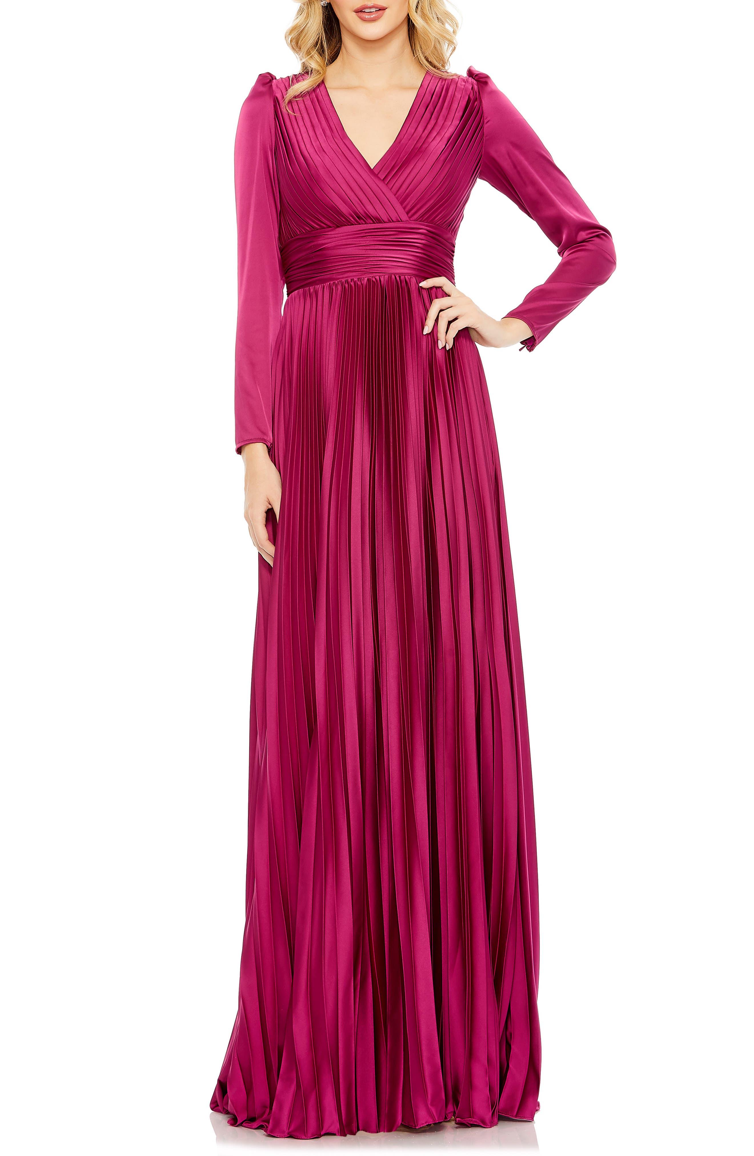 Mac Duggal Pleated Long Sleeve Chiffon 