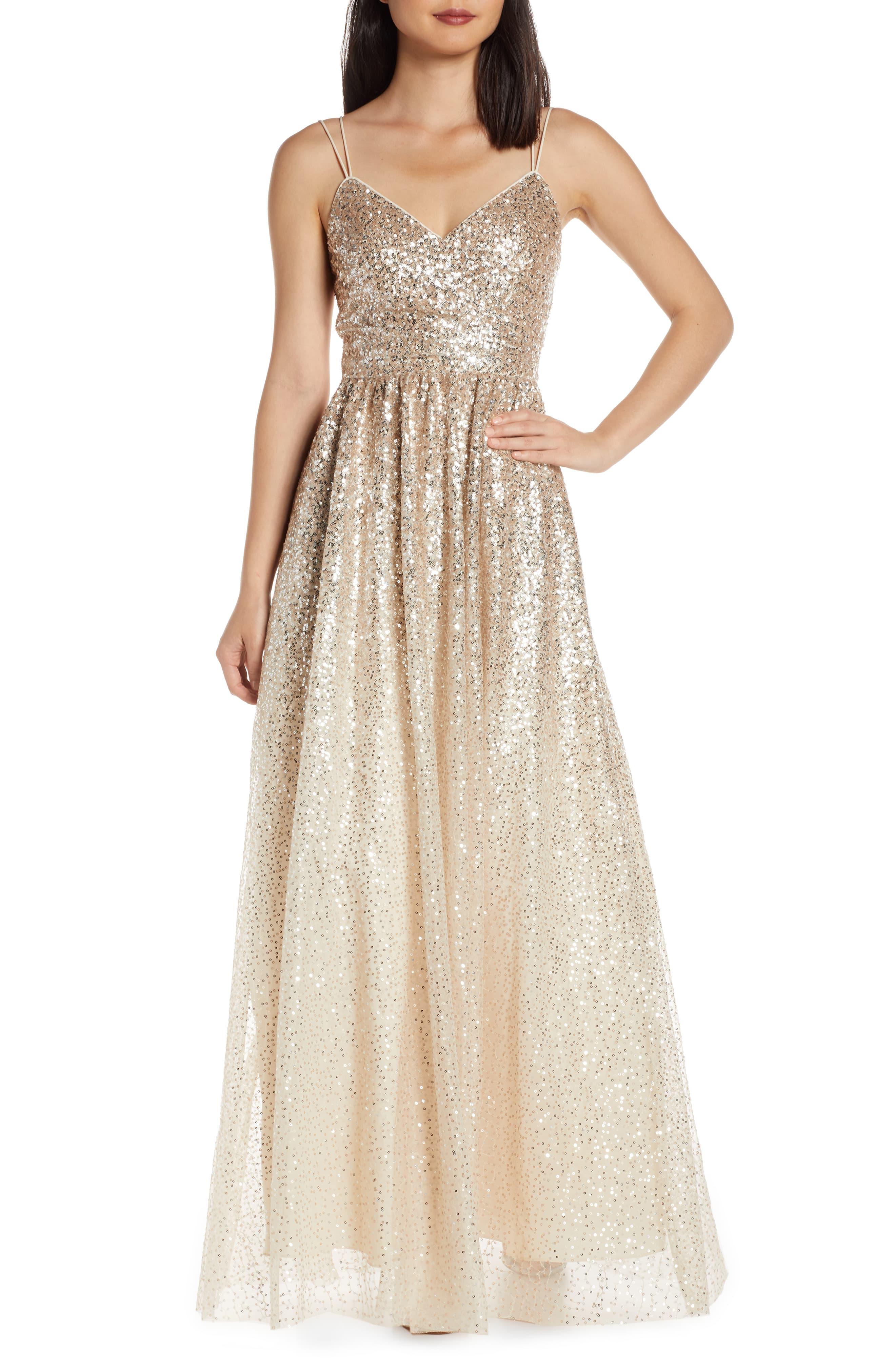 Eliza J Ombré Sequin Gown in Champagne 