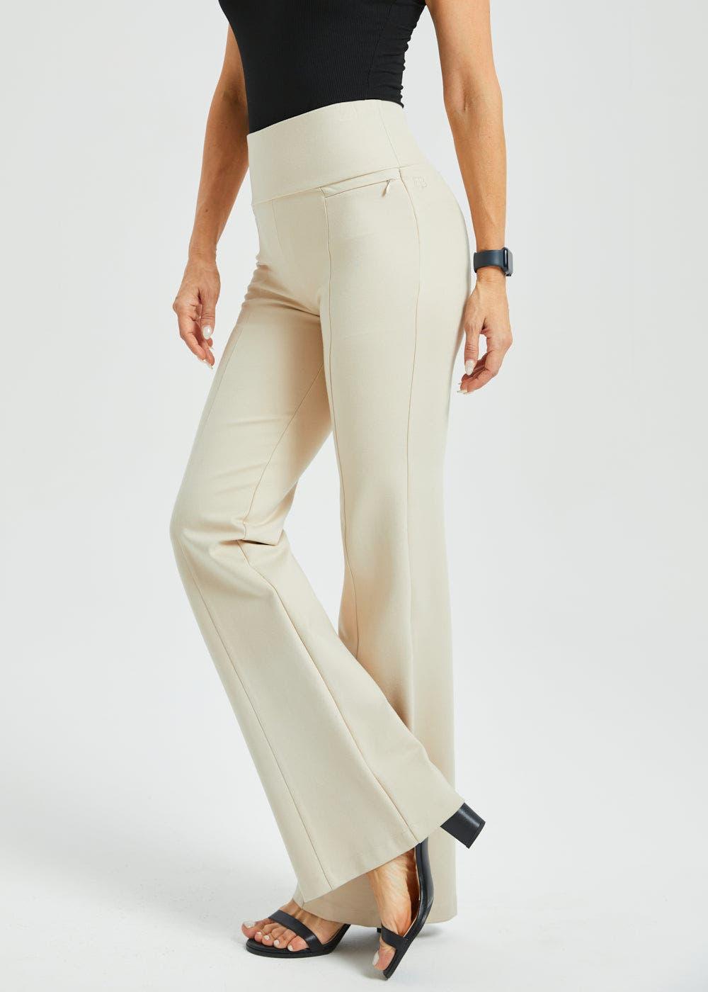 Betabrand Power Down Dpyp Dress Pant Yoga Pants Flare Leg in Natural