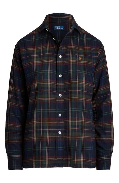 ★★POLO RALPH LAUREN★★ W Relax Fit Plaid Cotton Shirt Nav Relaxed Fit Plaid Cotton Shirt