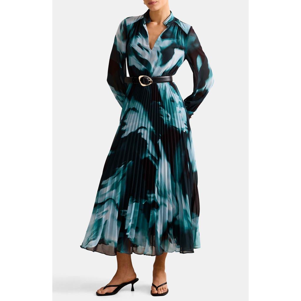 EVER NEW Skyla Abstract Print Long Sleeve Pleated Midi Dress in Green | Lyst