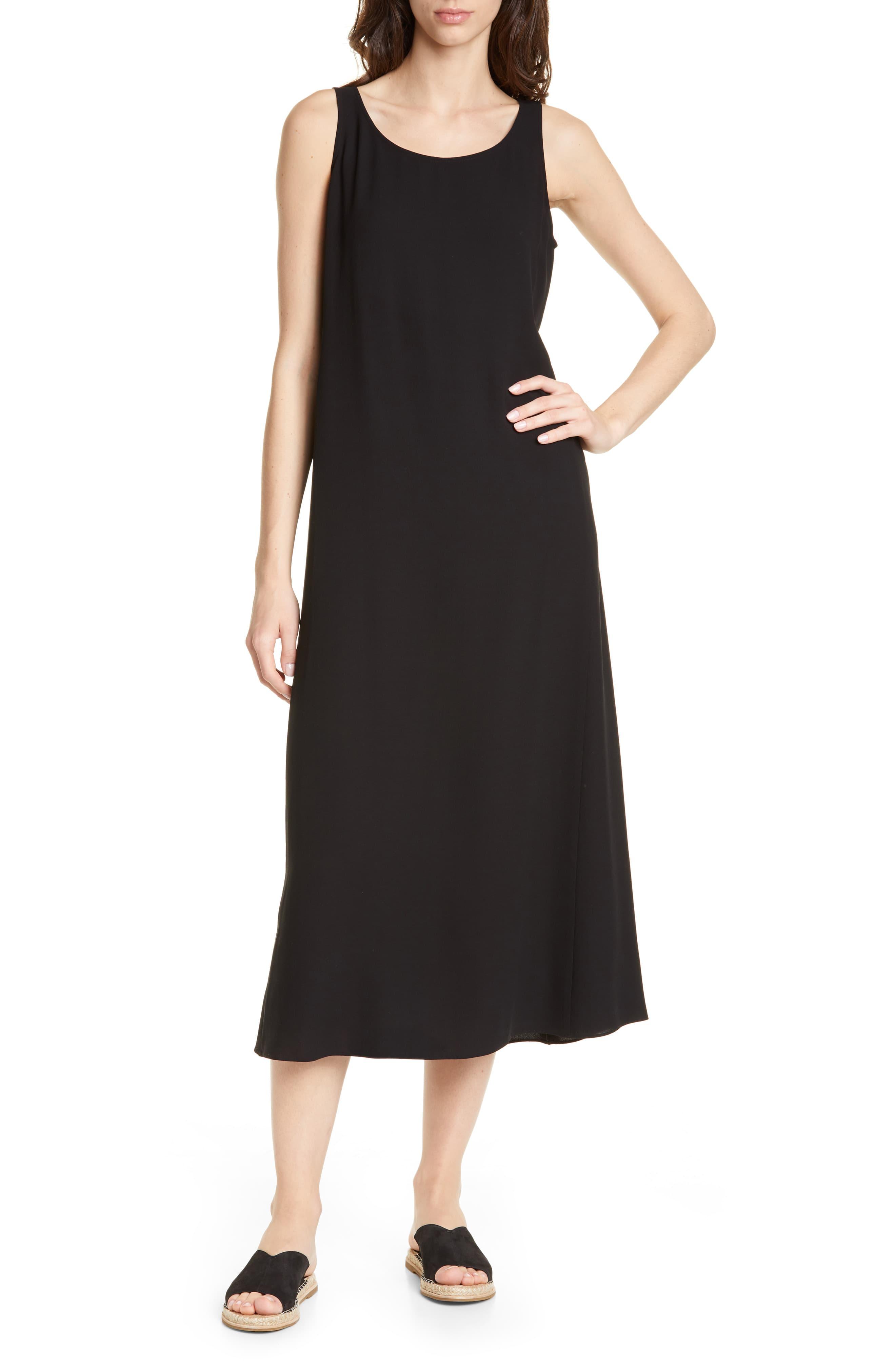 Eileen Fisher Silk Midi Dress in Black Lyst