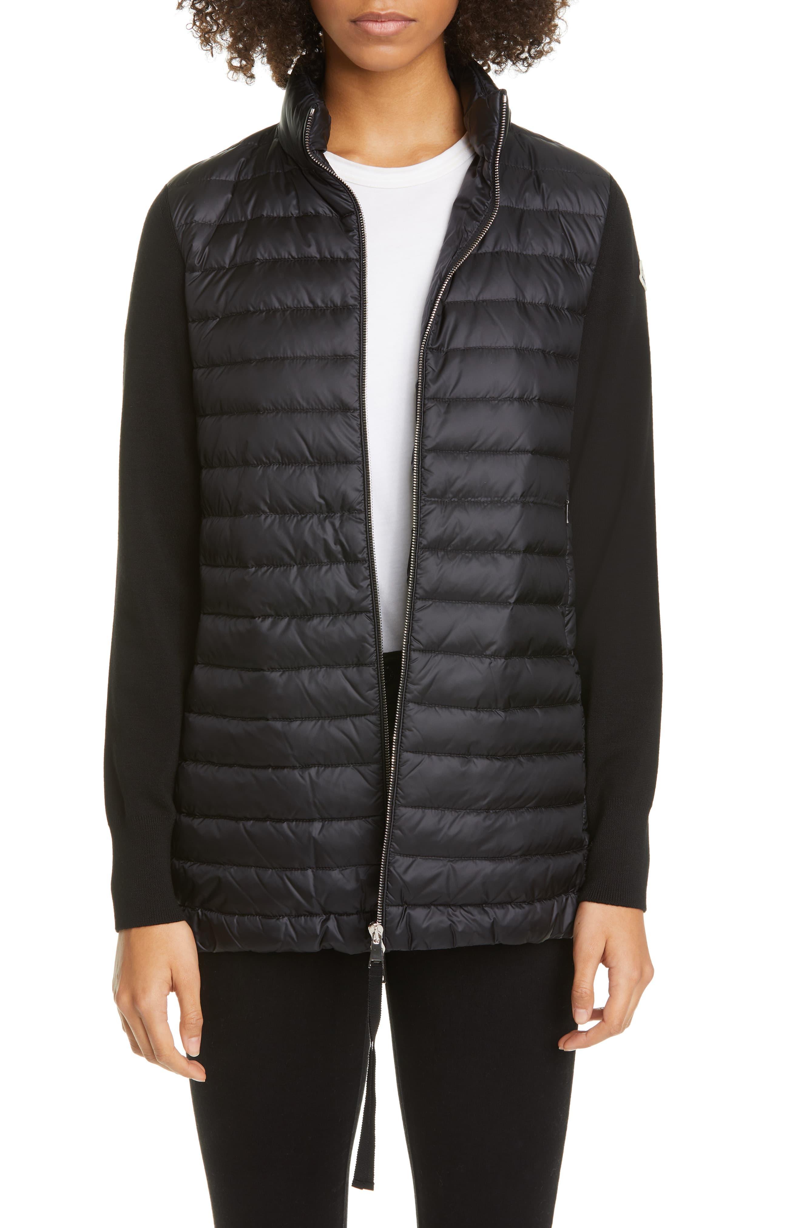 Moncler Quilted Down & Wool Long Cardigan in Black - Lyst