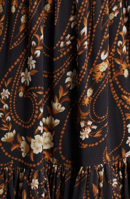 chinese dress ladies Black Bold Flowers Long Sleeve Midi Dress