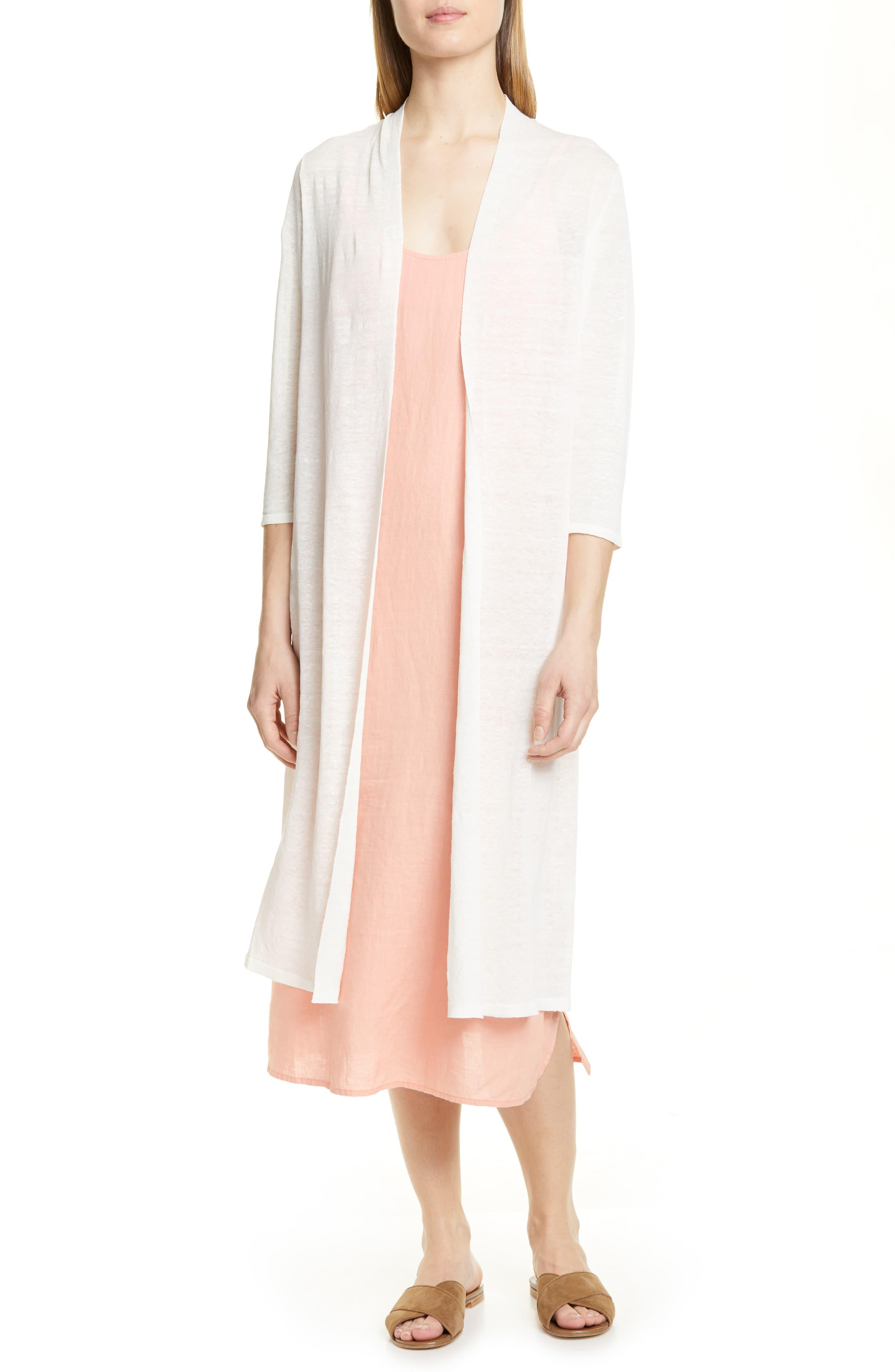 Eileen Fisher Long Organic Linen Blend Cardigan in Ivory (White) Lyst