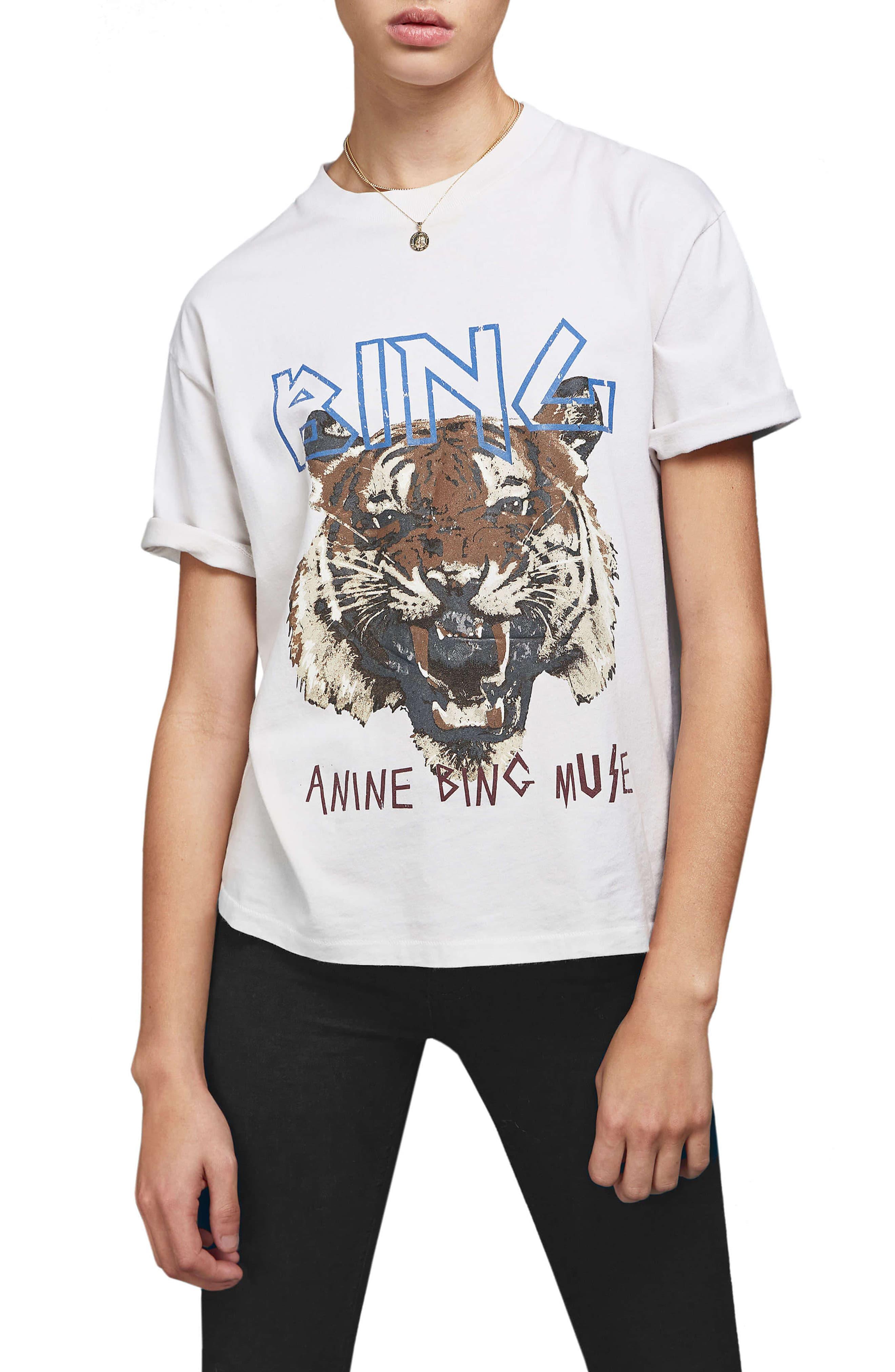 Anine Bing Tiger Cotton T-shirt in White - Lyst