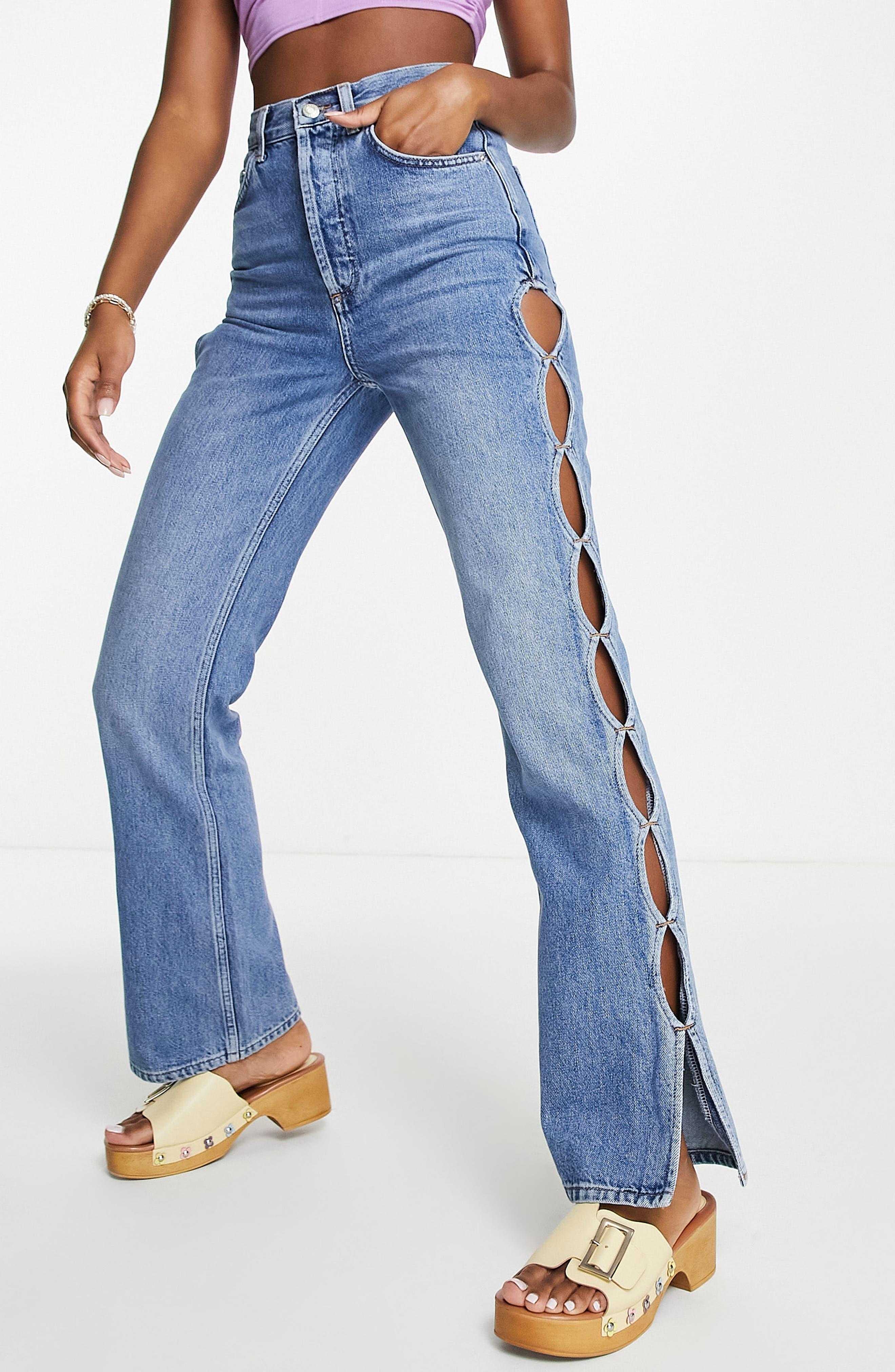 TOPSHOP Kort High Waist Keyhole Straight Leg Jeans in Blue | Lyst