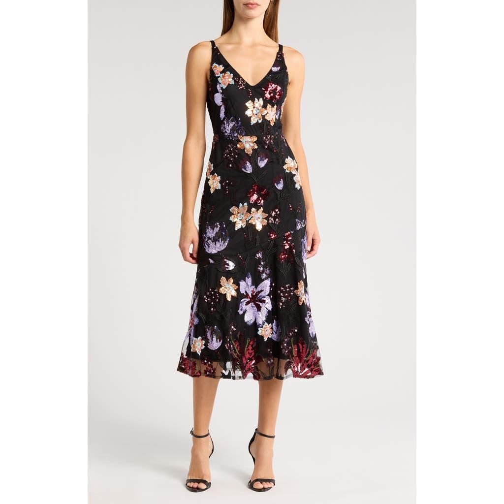 Sam Edelman Ali Floral Sequin Midi Dress in Black | Lyst