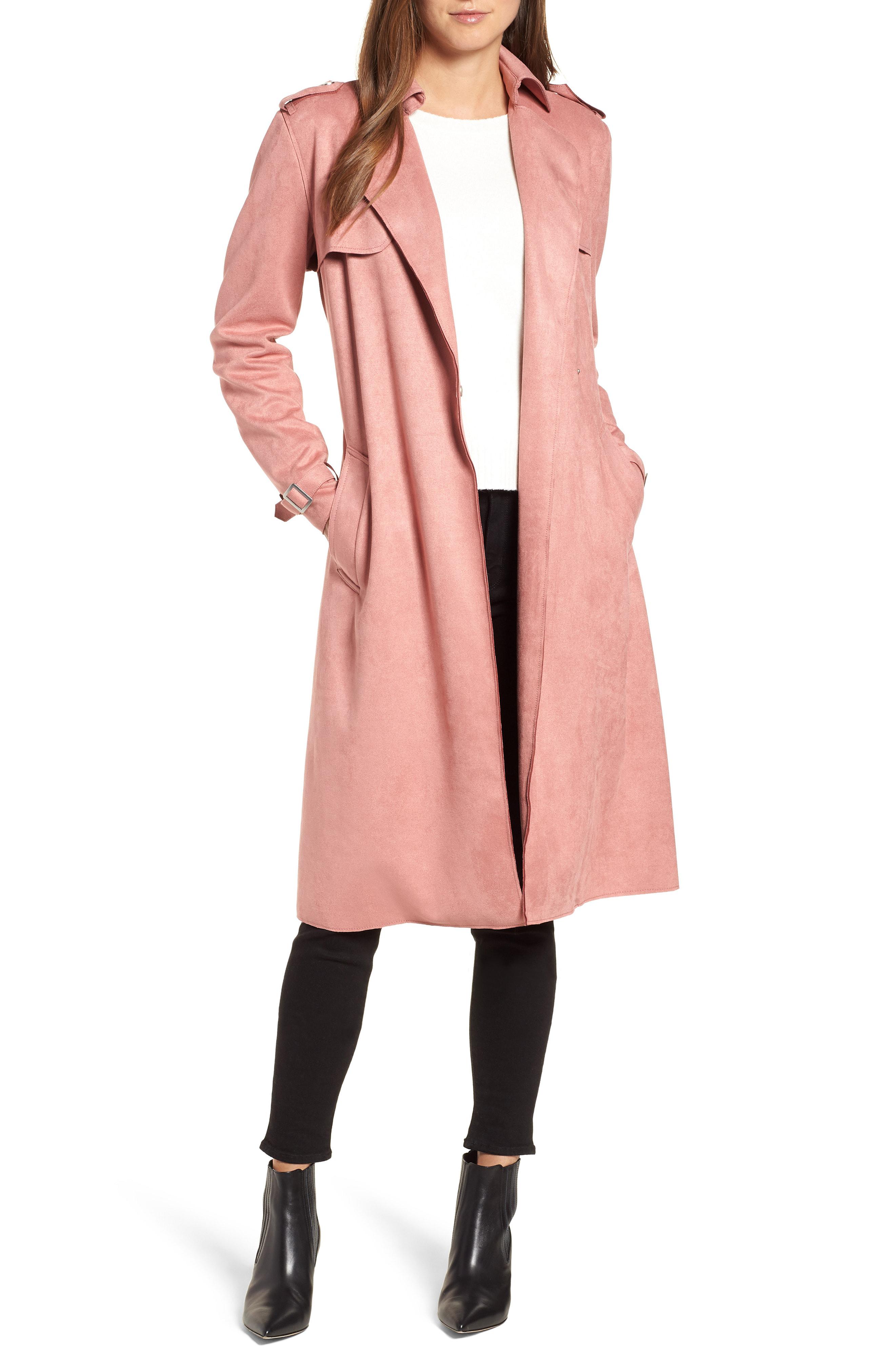 Tahari Mel Faux Suede Trench Coat in Pink | Lyst