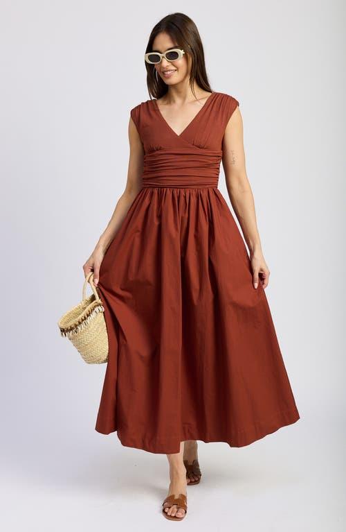 en saison red dress En Saison Women's Josie Smocked Printed Midi Dress