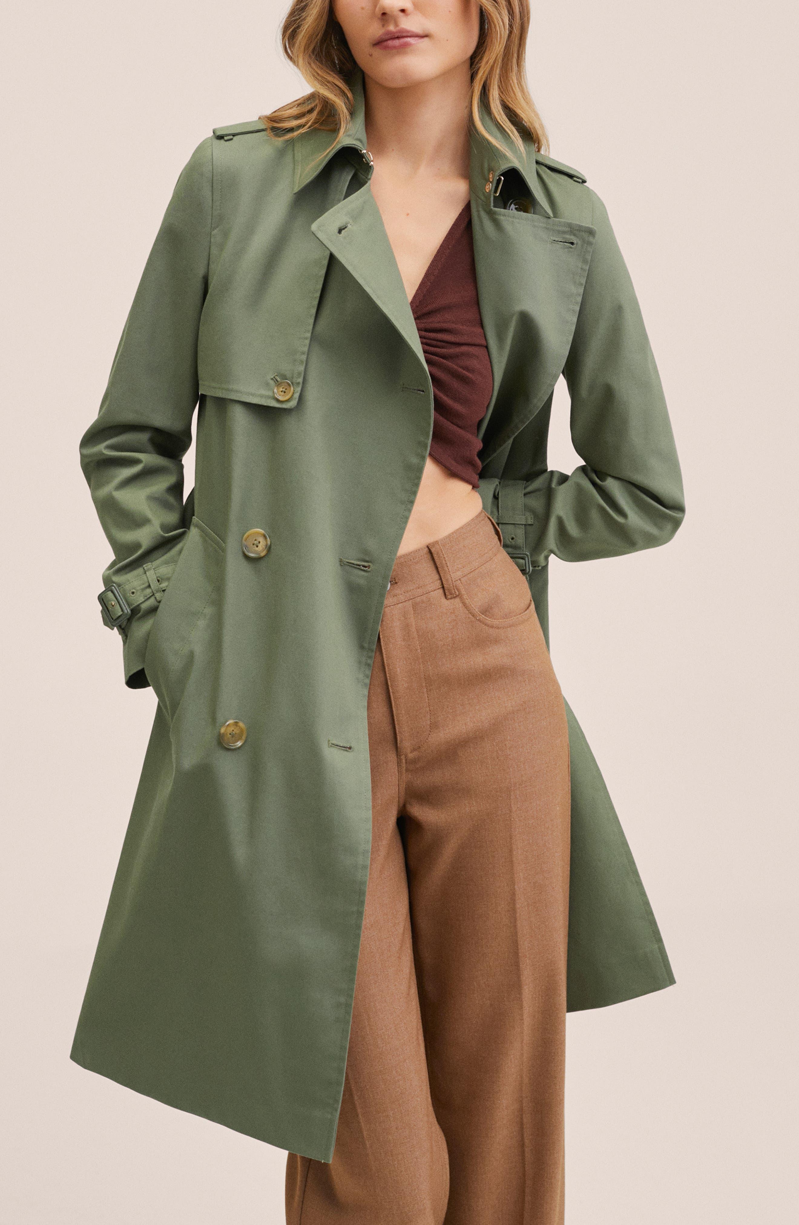 Mango Classic Cotton Trench Coat in Green | Lyst