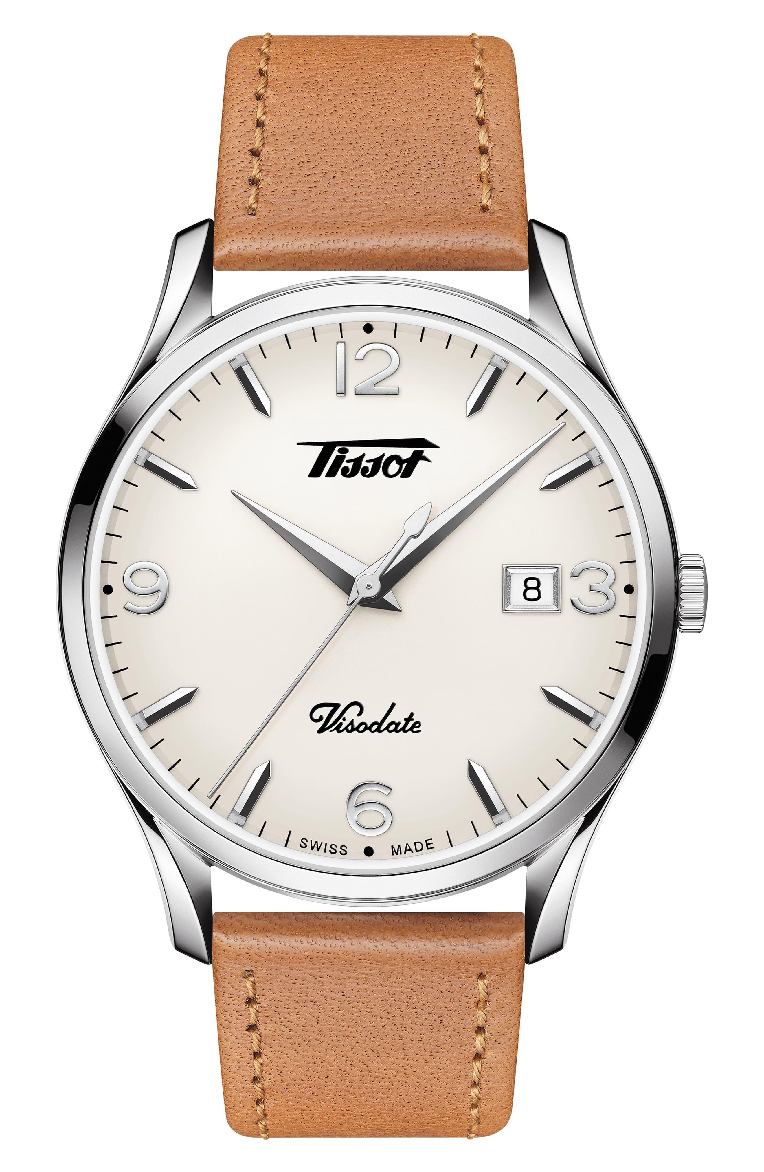Tissot Heritage Visodate Leather Strap Watch in Brown/ White/ Silver (Brown) Lyst