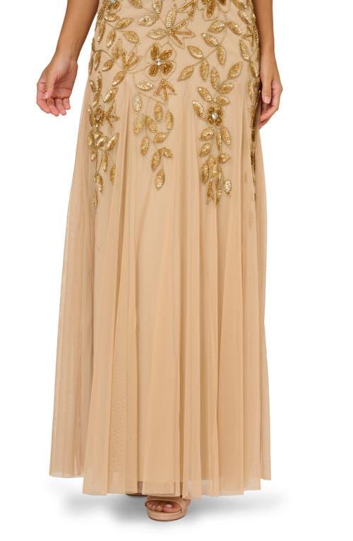 Adrianna Papell Sequin Floral Off The Shoulder Gown in Natural | Lyst