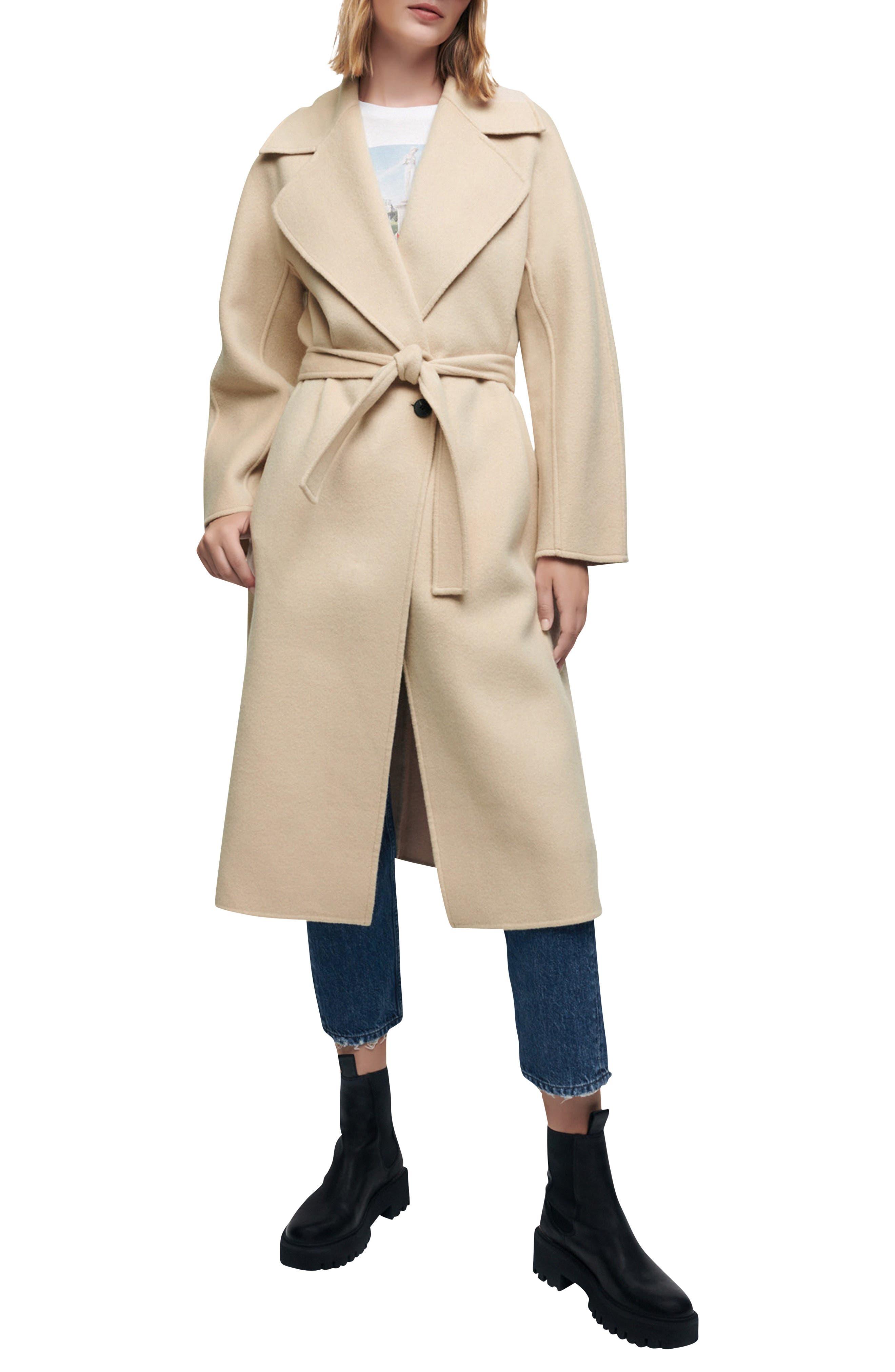 Maje Gwenn Wool Blend Wrap Coat in Natural | Lyst
