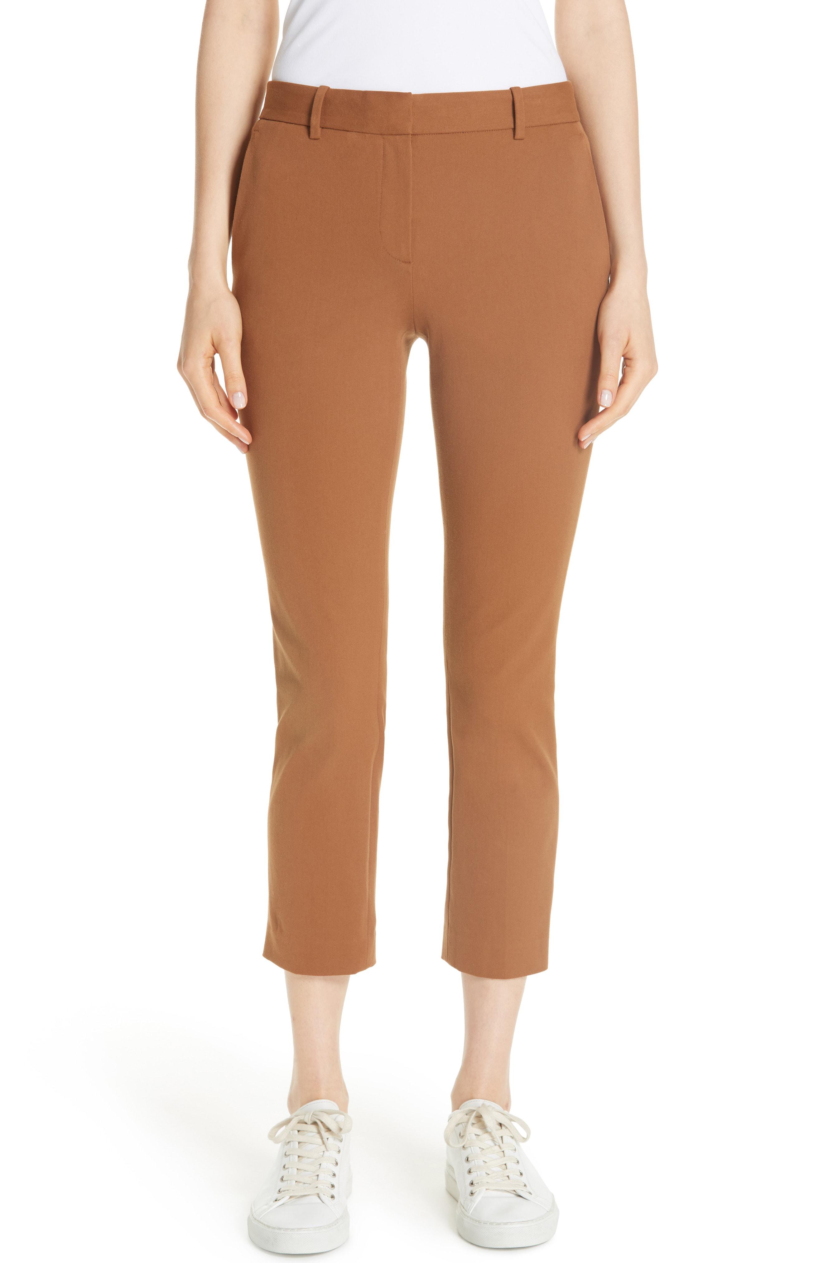 Theory Treeca Stretch Cotton Pants in Brown Lyst