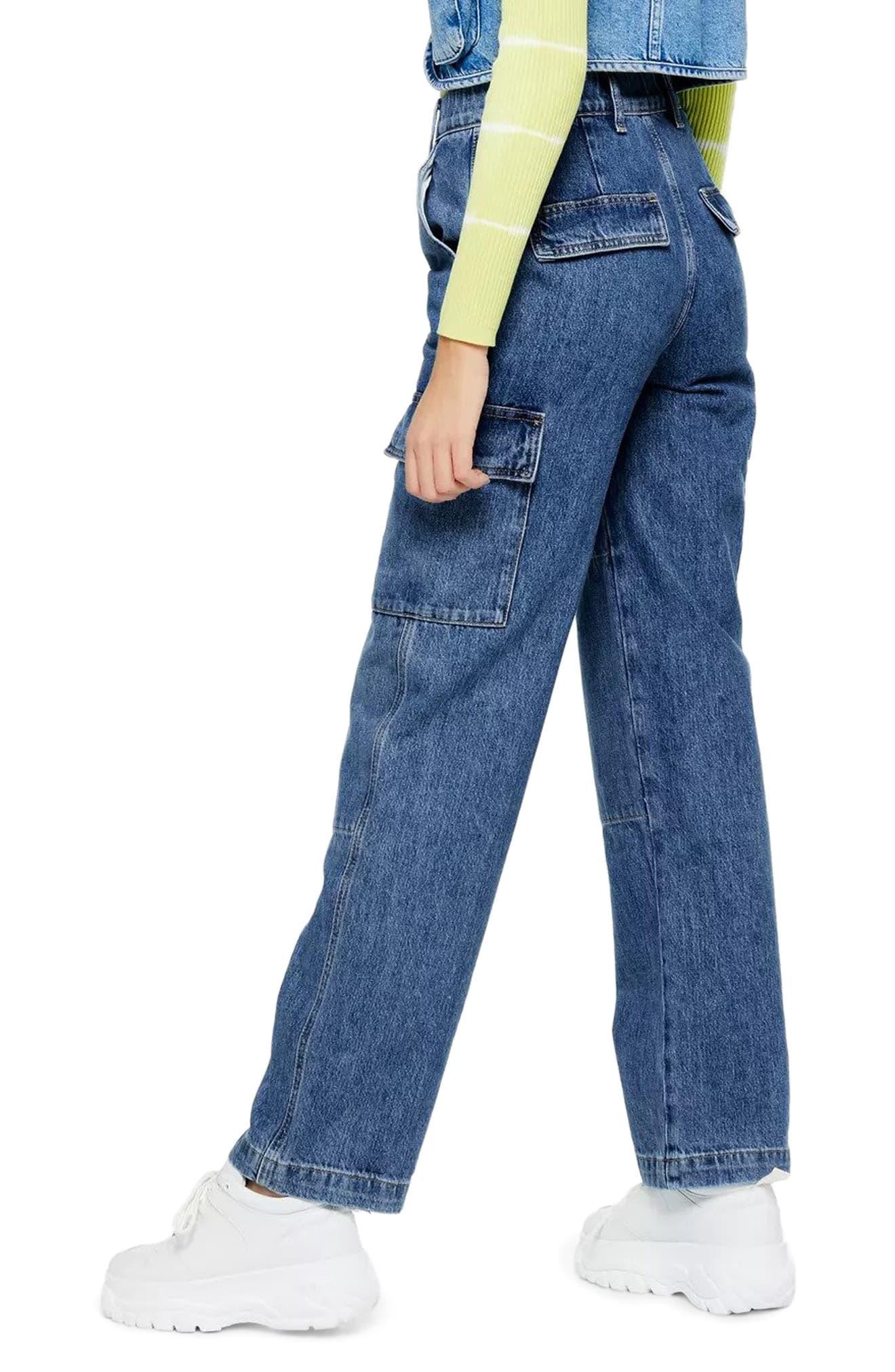 TOPSHOP Combat Cargo Jeans in Blue | Lyst