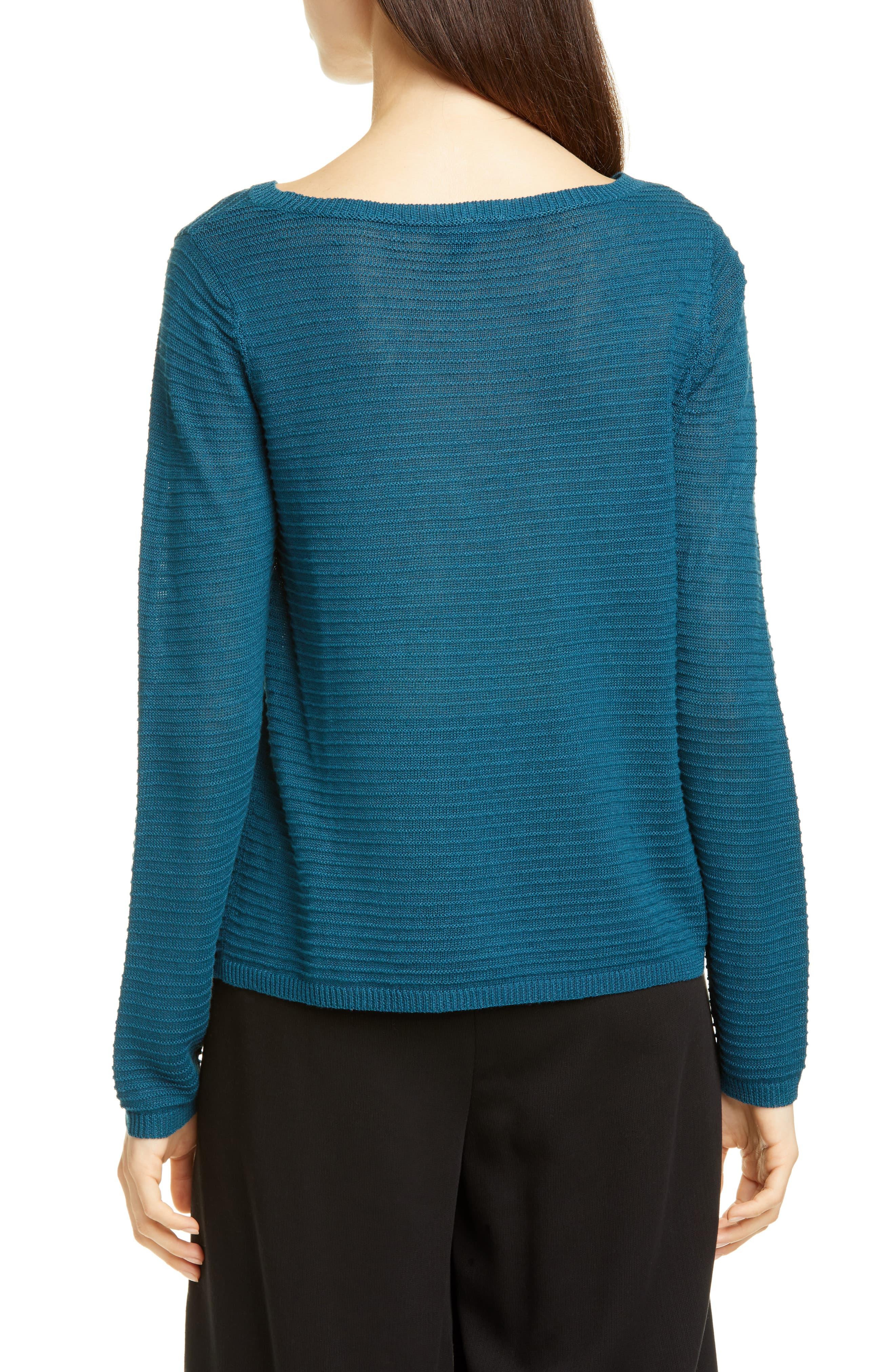 Eileen Fisher Bateau Neck Organic Linen & Cotton Sweater in Blue Lyst