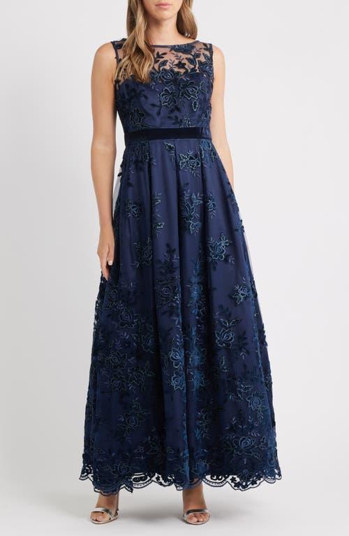 eliza j blue sequin dress Eliza J Embroidered Sequin Ballgown in Blue