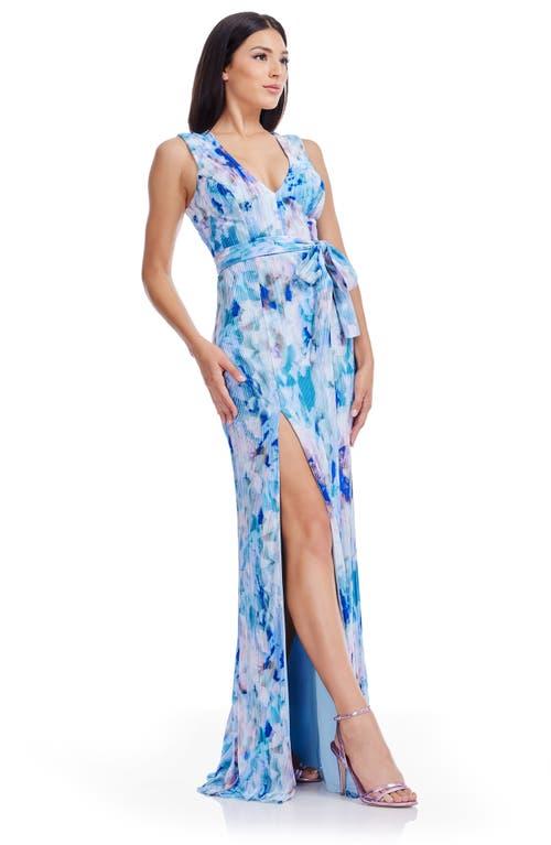 dress the population leanna Dress the Population Leandra Chiffon One Shoulder Pleated Floral Long Dress, Womens, XS, Ivory Multi