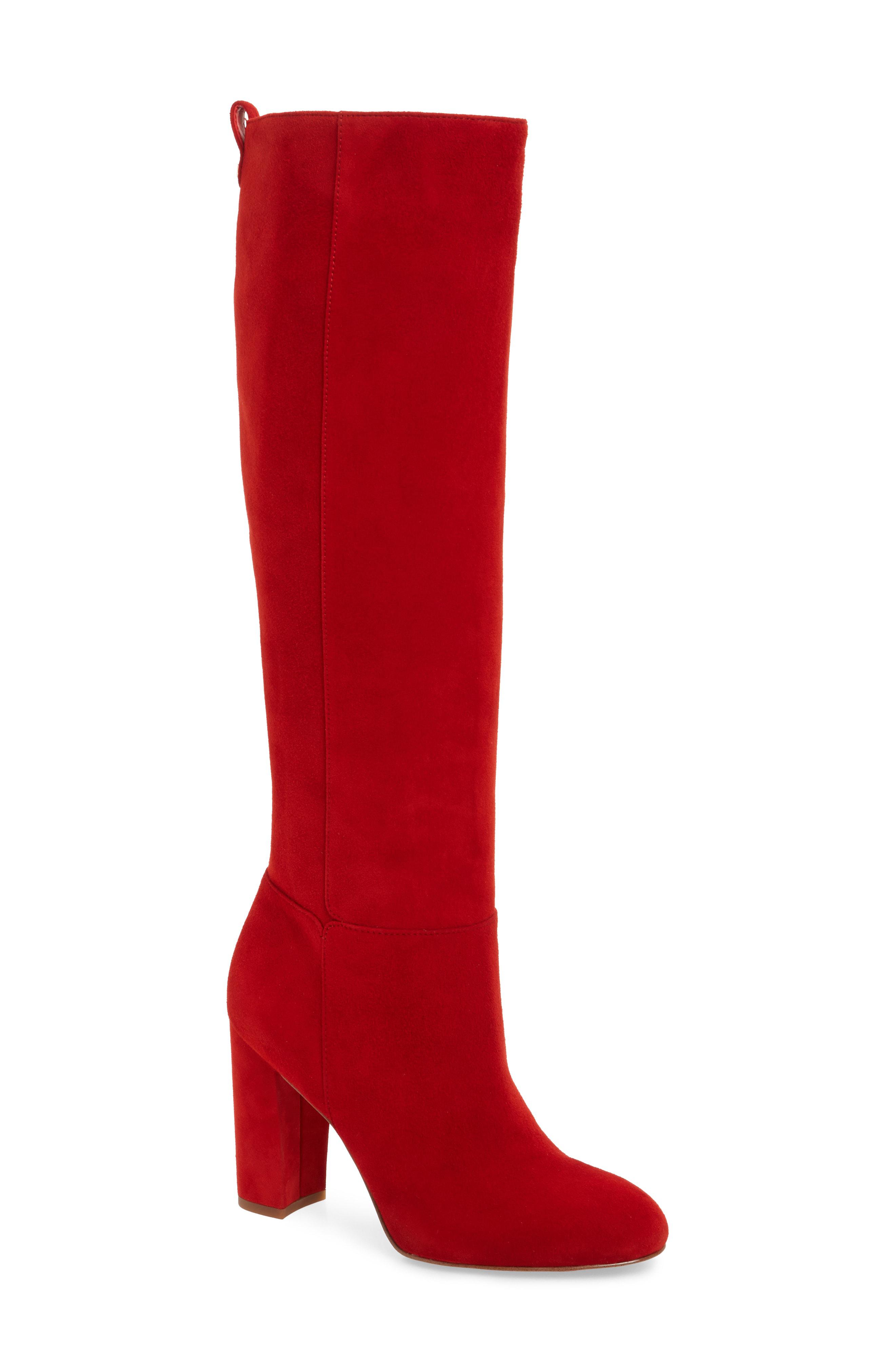 knee length red boots