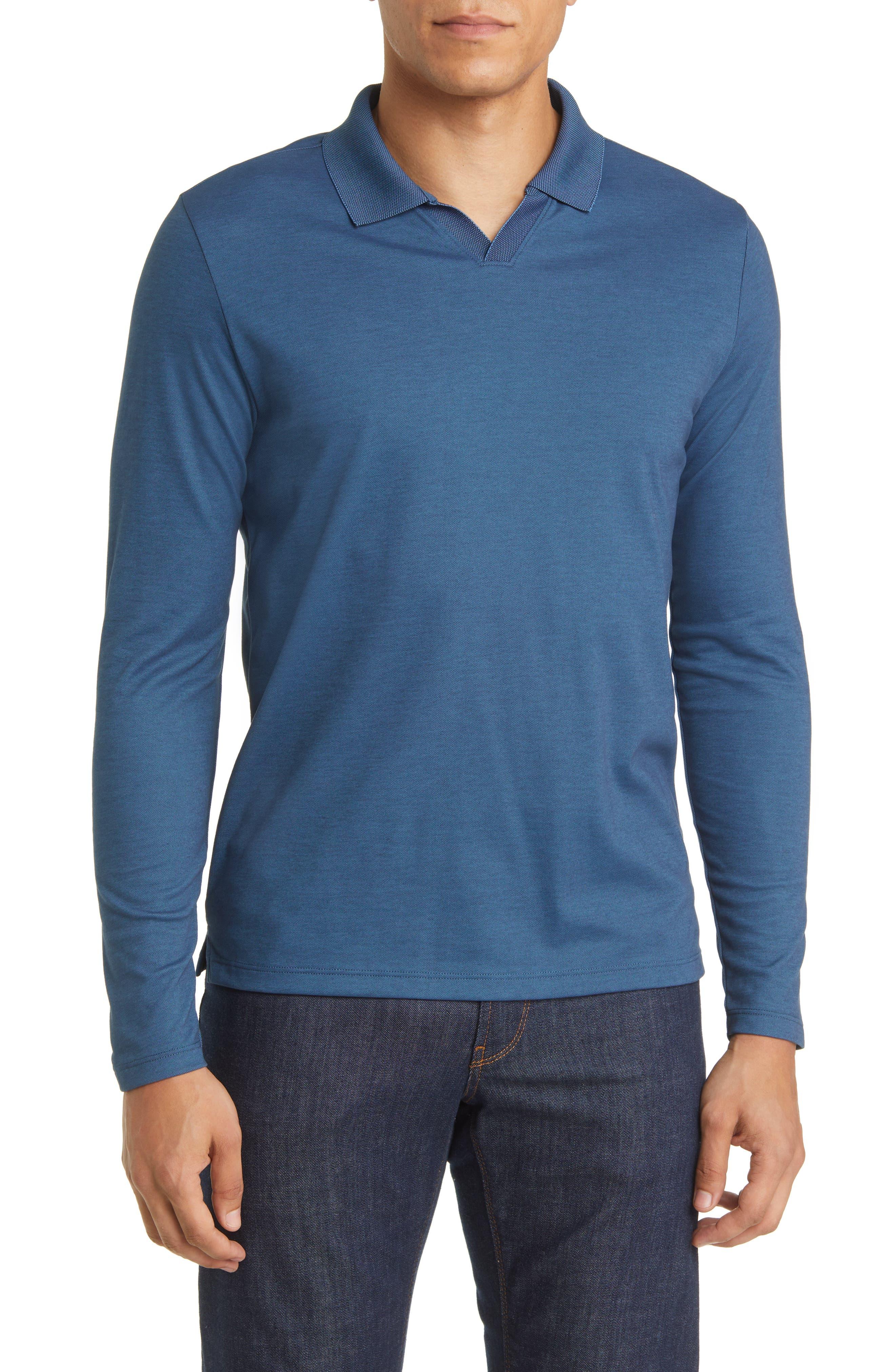 Robert Barakett Adison Long Sleeve Johnny Collar Polo in Blue for Men ...