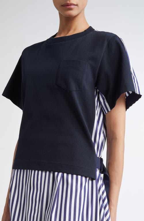 Sacai Mixed Media Poplin & Jersey Midi Dress in Blue | Lyst