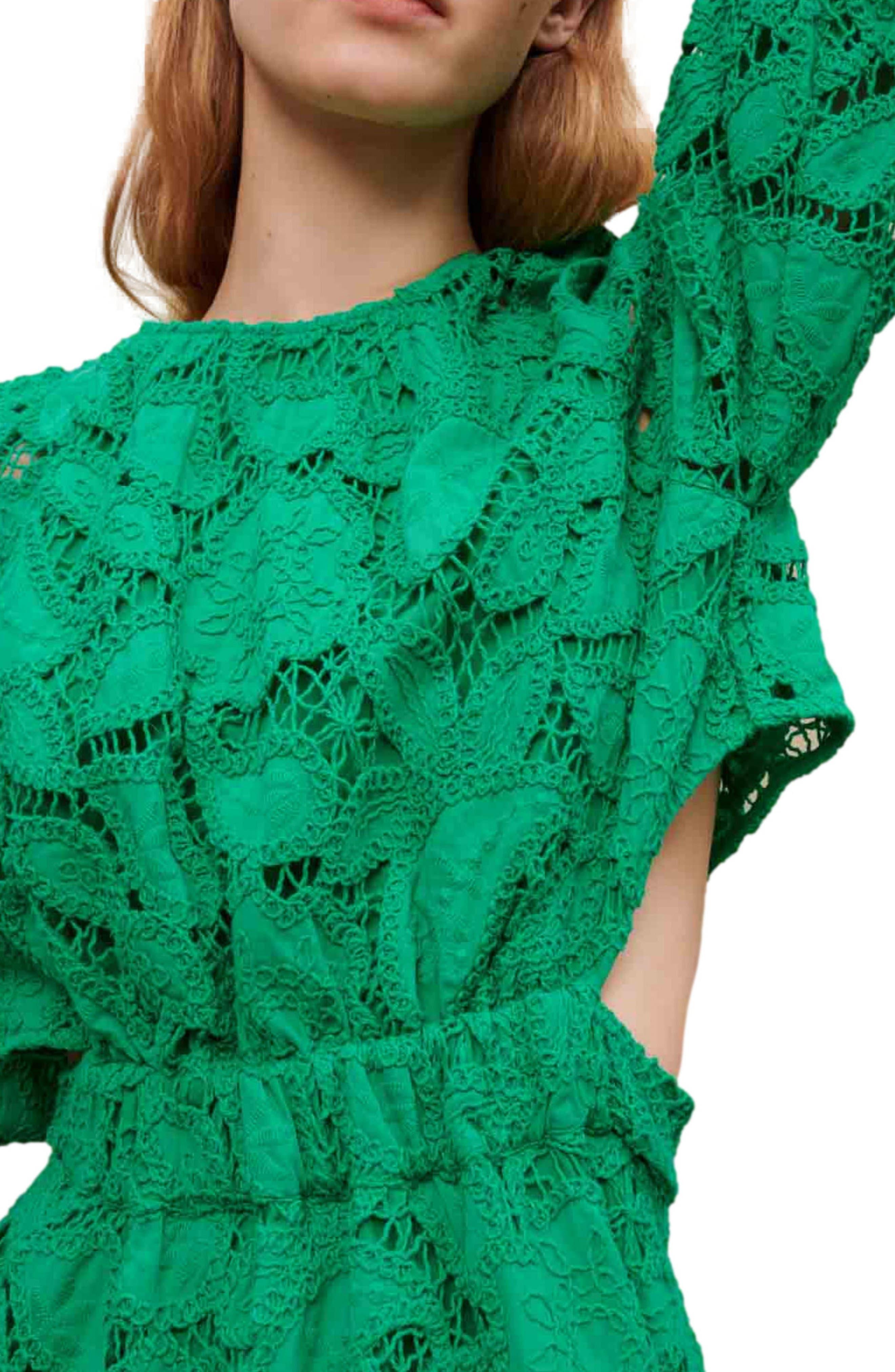 Maje Rannick Lace Cutout Dress in Green | Lyst