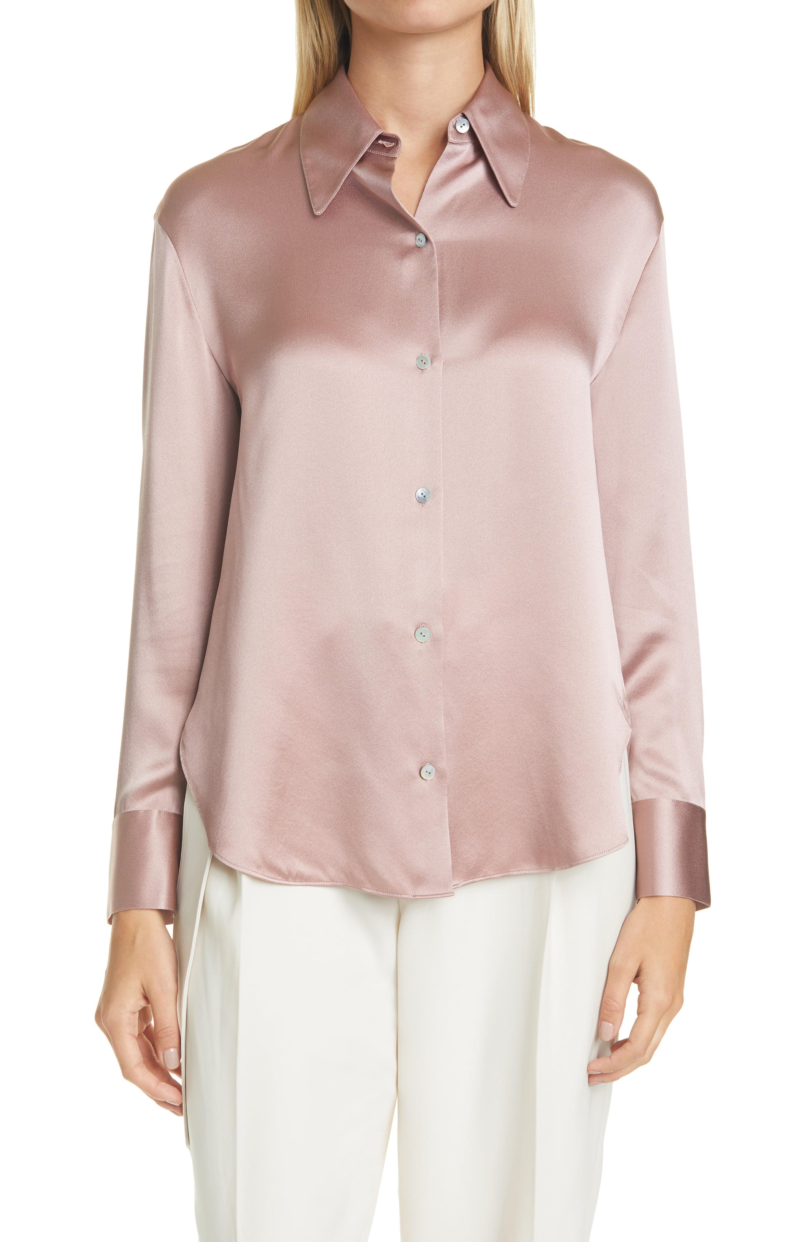 Vince Shaped Collar Silk Blouse in Pink - Lyst