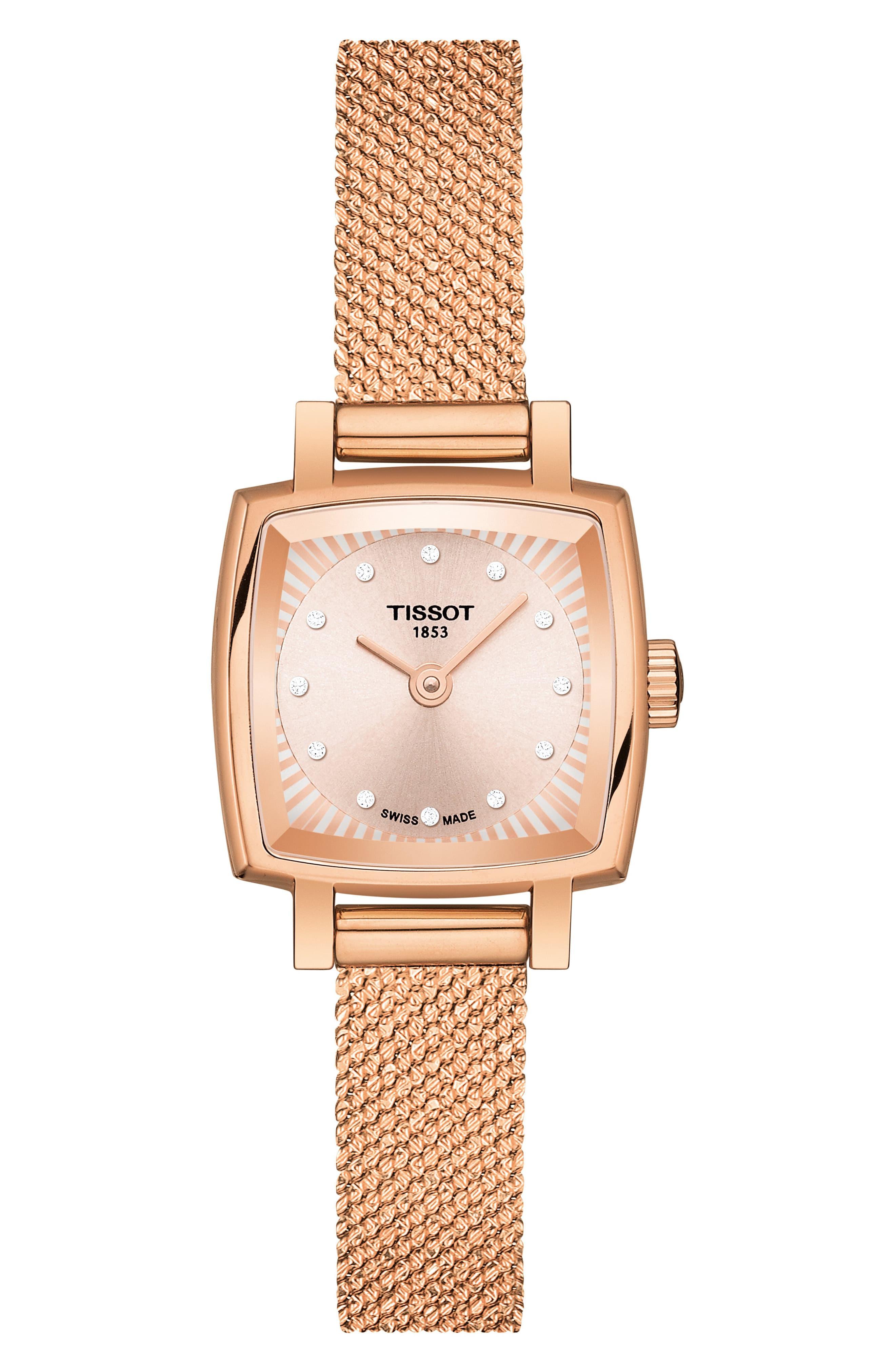 Tissot Metal Lovely Square Diamond Bracelet Watch in Rose Gold (Pink