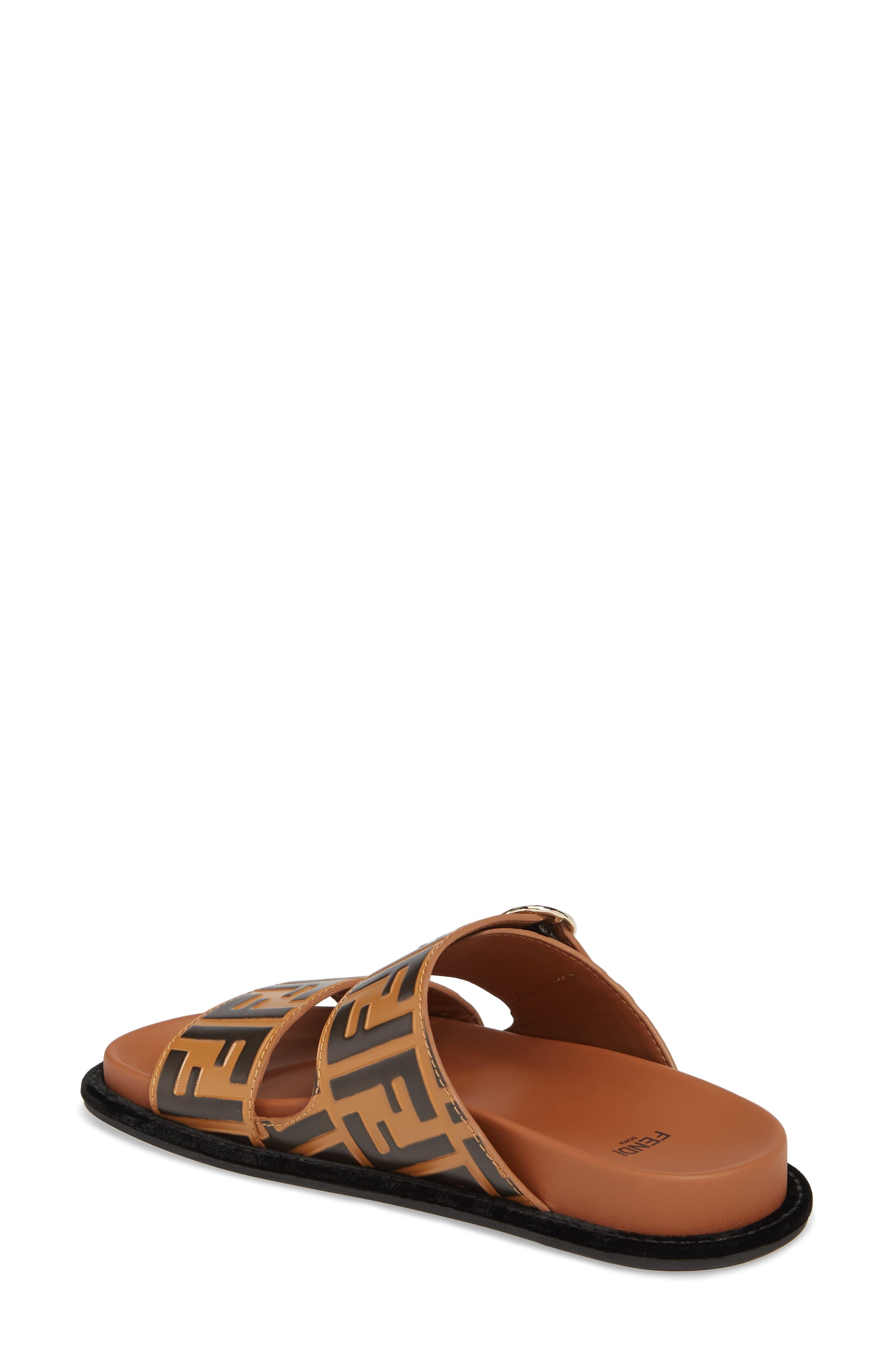 Fendi Leather Pearland Logo Slide Sandal in Brown - Save 35% - Lyst
